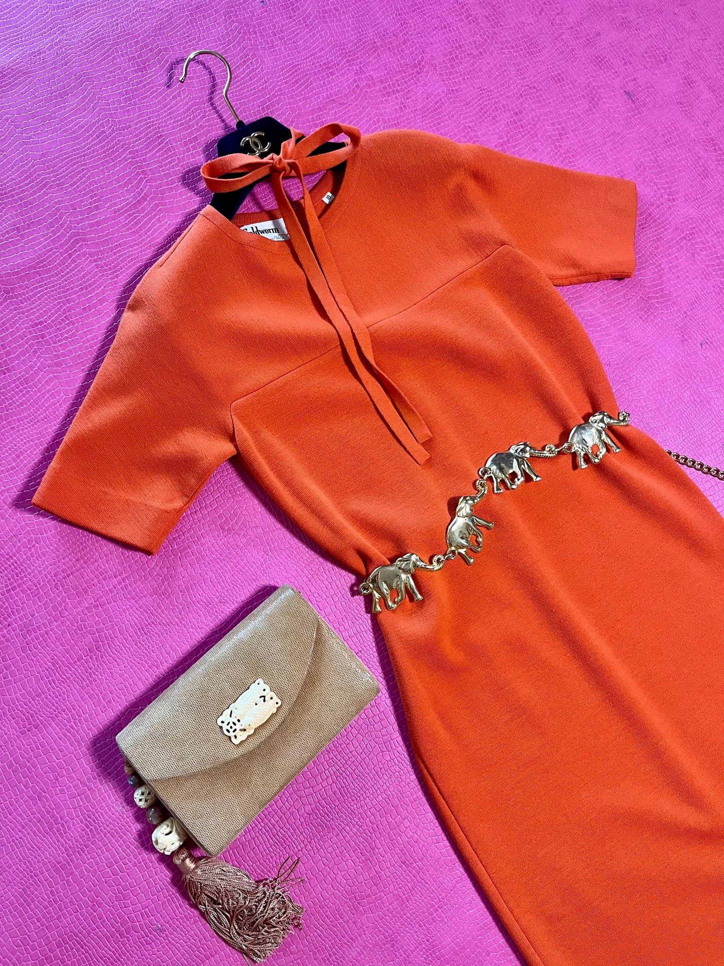 Vintage 60s "Goldworm" Orange Wool Knit Dress - Best Fits Size XS-M, Possibly L
