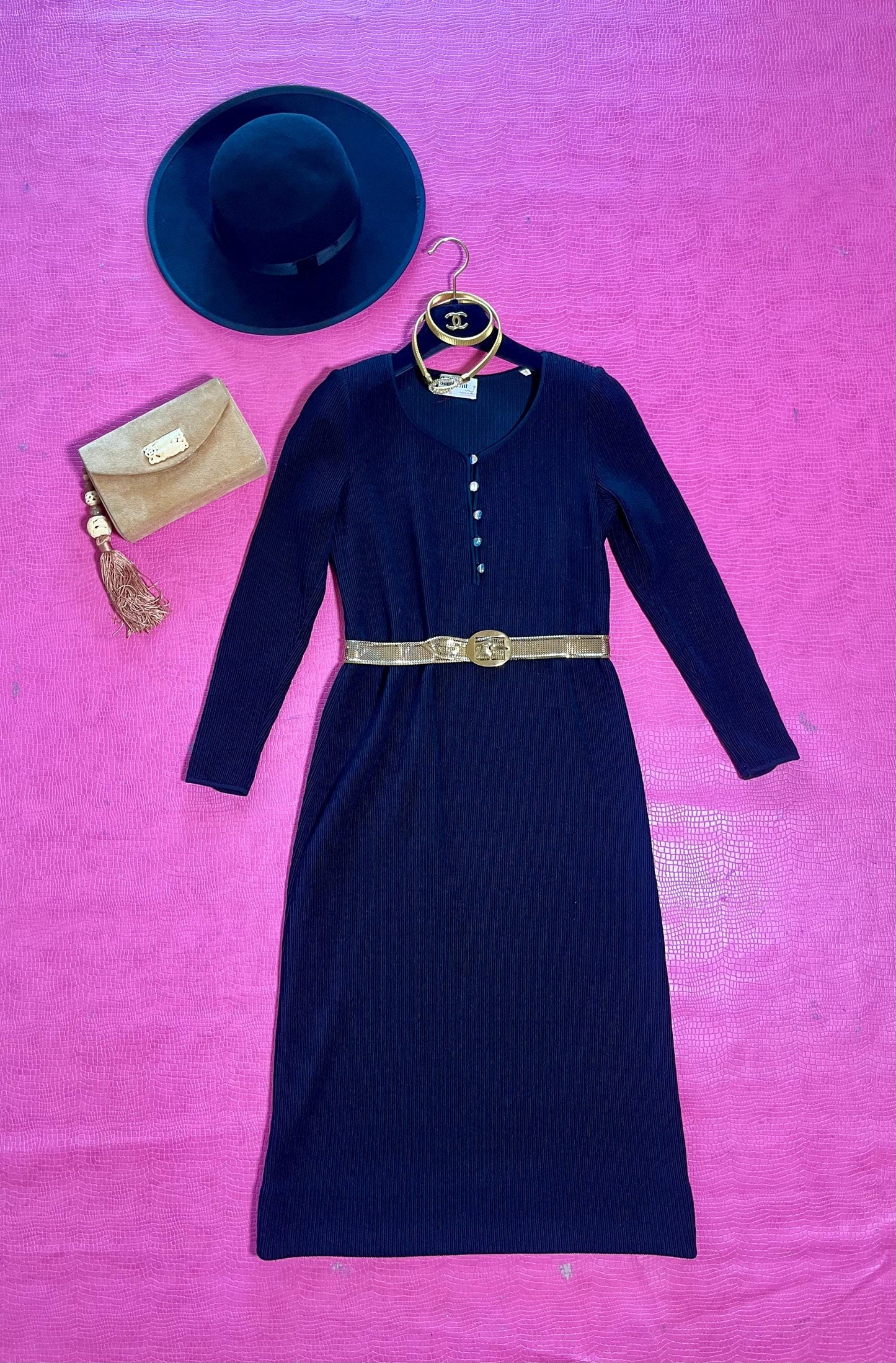 Vintage 60s "Goldworm" Black Knit Dress - Best Fits Size XS-M, Possibly L
