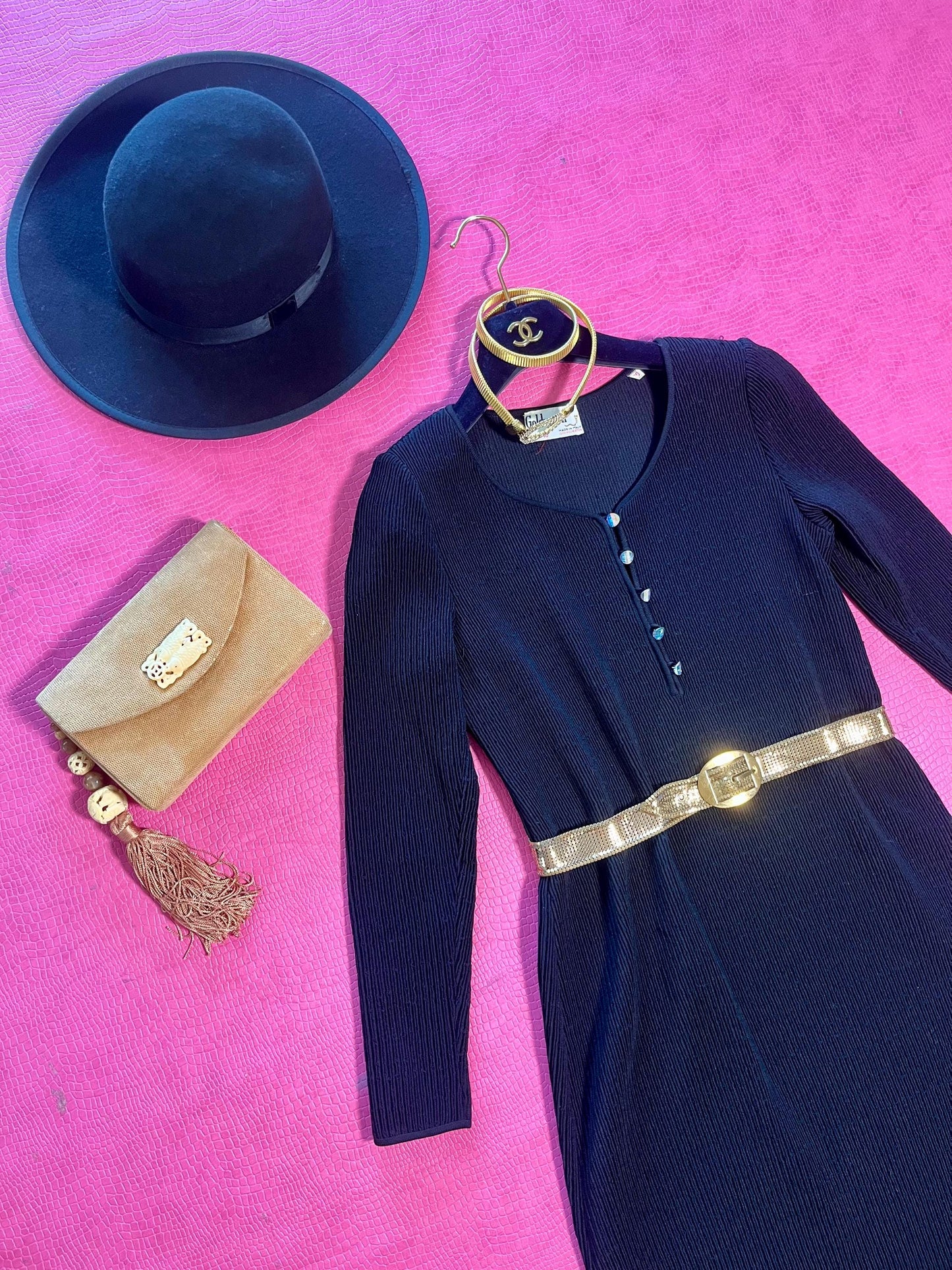 Vintage 60s "Goldworm" Black Knit Dress - Best Fits Size XS-M, Possibly L