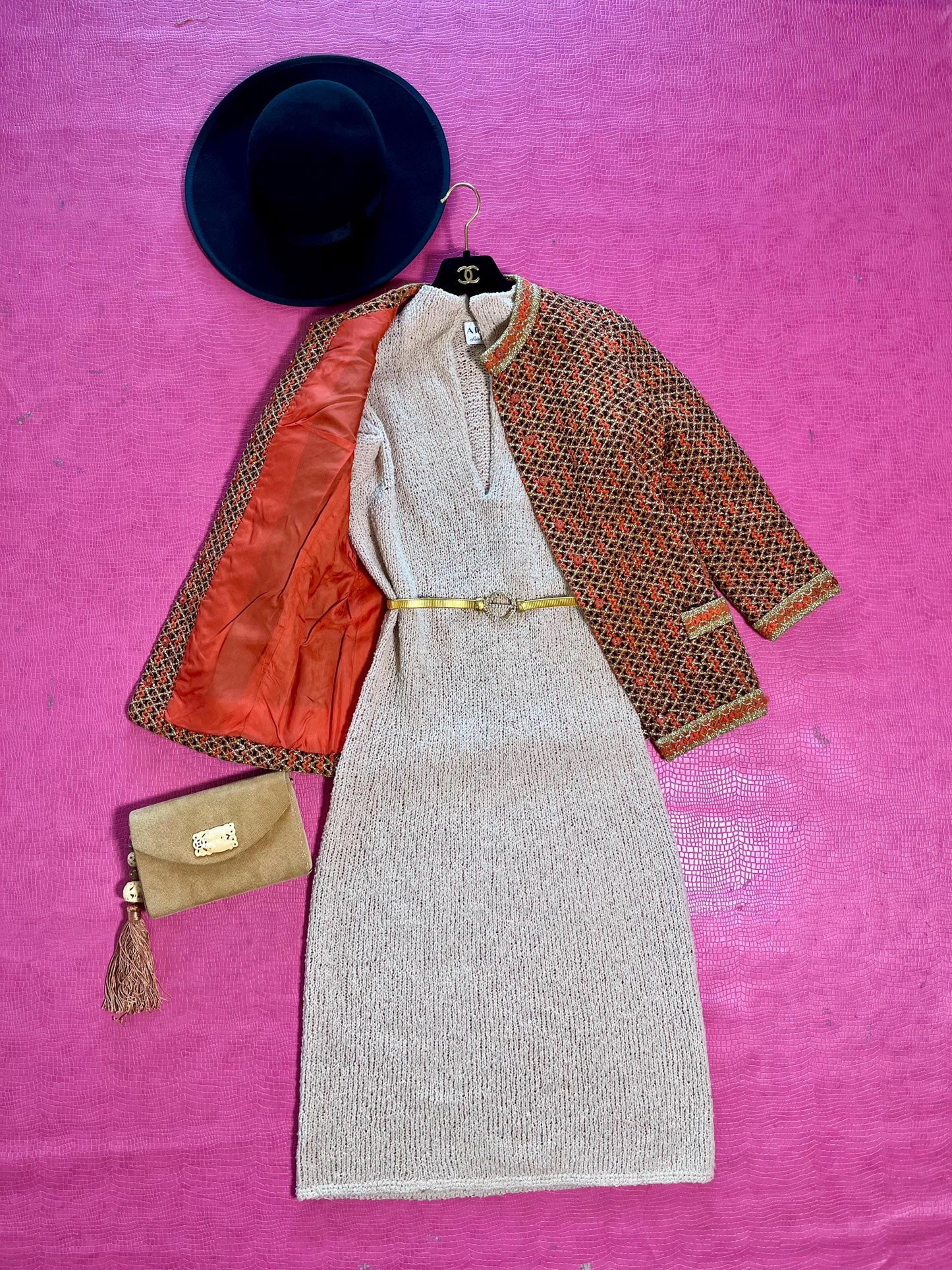 Vintage 60s "Adolfo for Saks Fifth Avenue" Oatmeal Knit Dress - Best Fits Size S-L, Possible XL