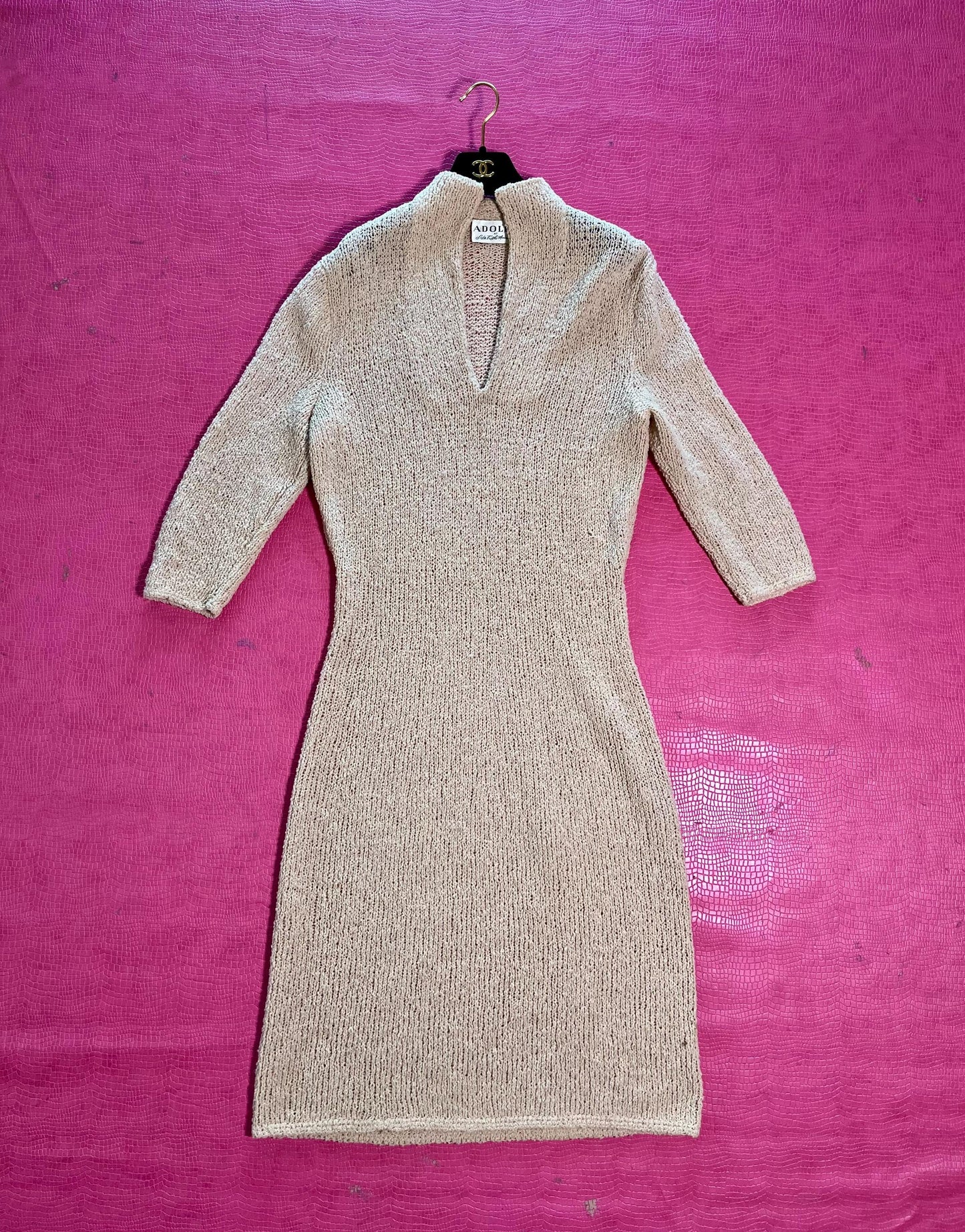 Vintage 60s "Adolfo for Saks Fifth Avenue" Oatmeal Knit Dress - Best Fits Size S-L, Possible XL