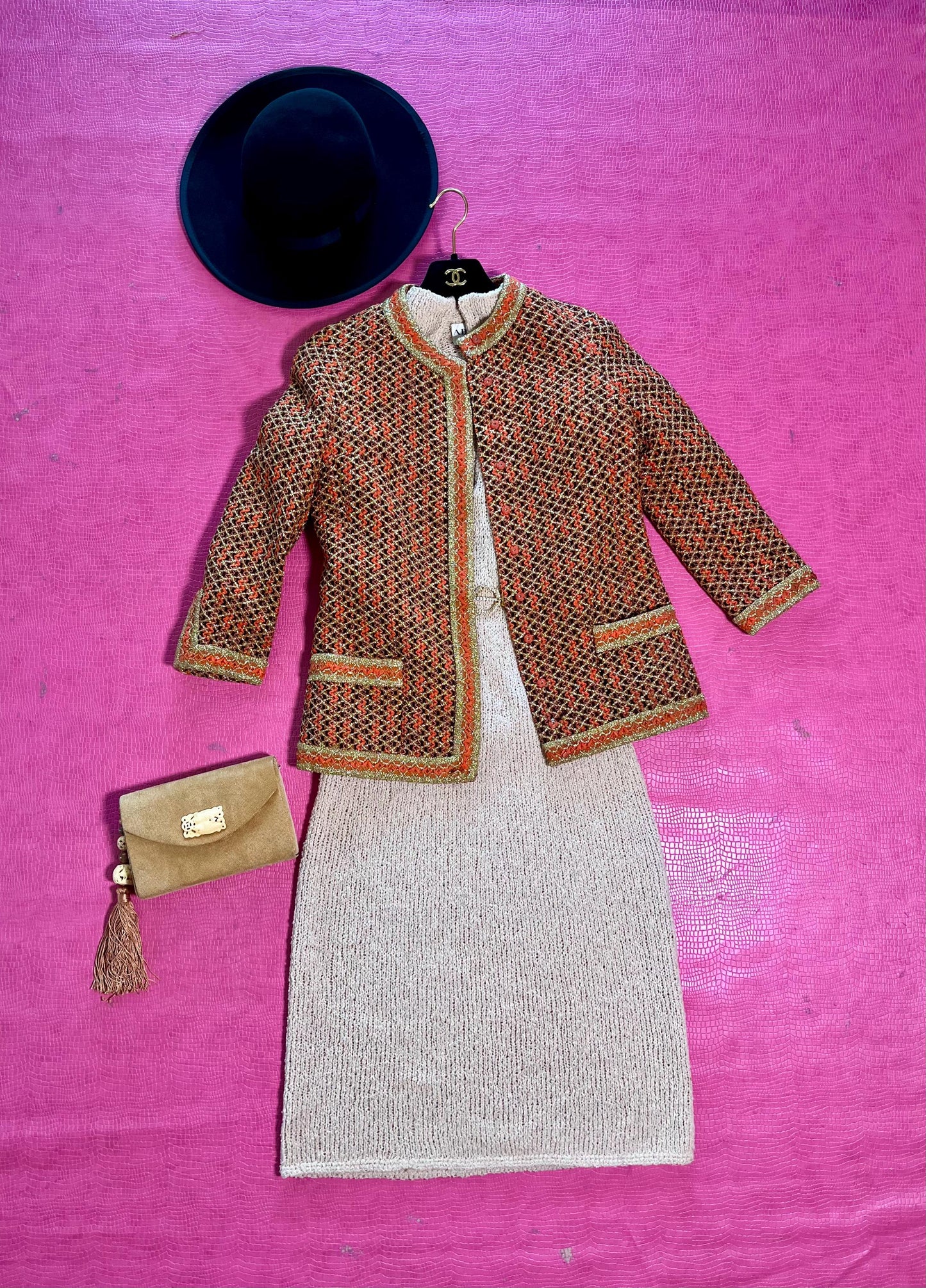Vintage 60s "Marie-Martine Paris" Orange & Gold Jacket - Best Fits Size XS-M