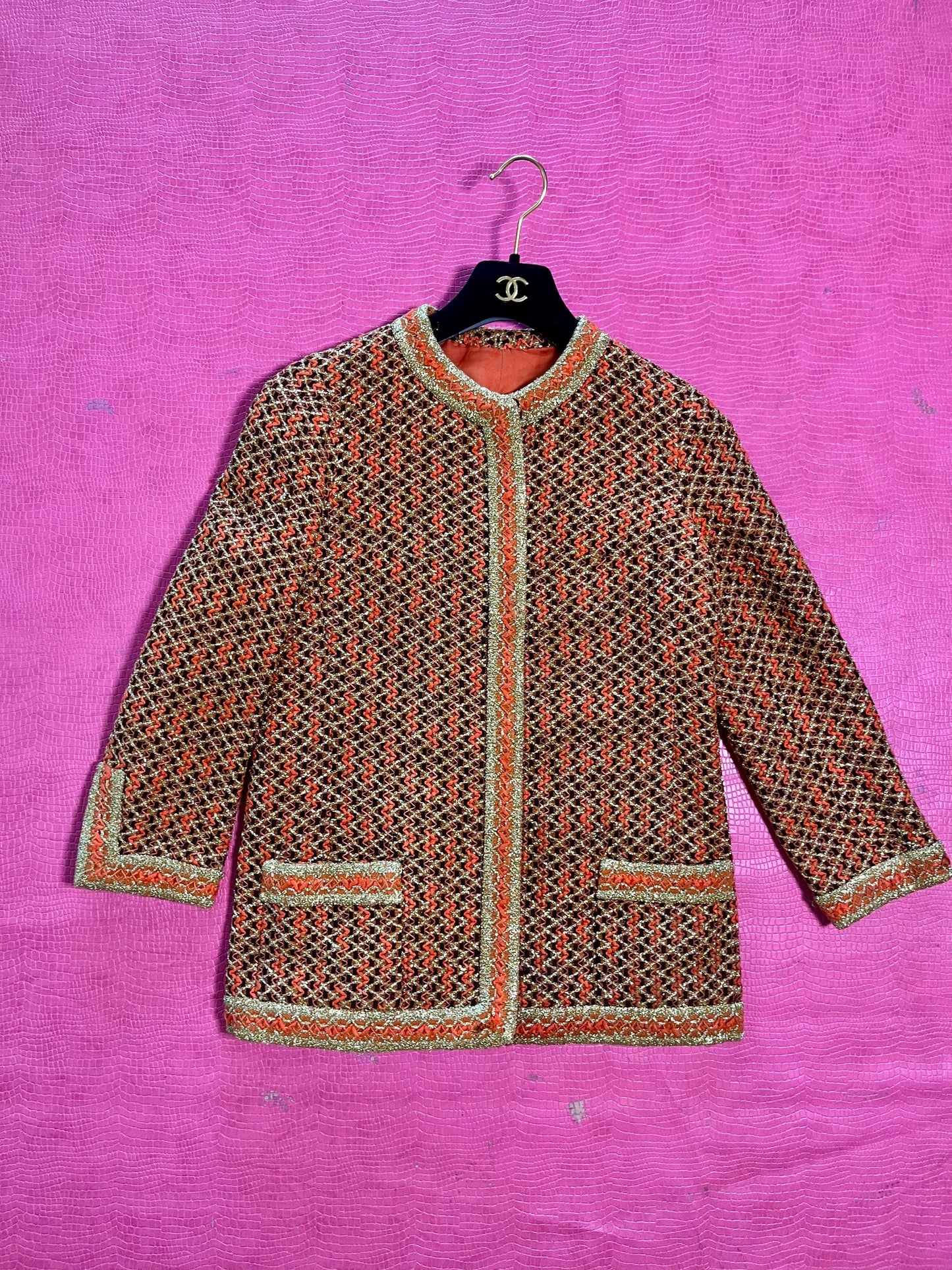Vintage 60s "Marie-Martine Paris" Orange & Gold Jacket - Best Fits Size XS-M