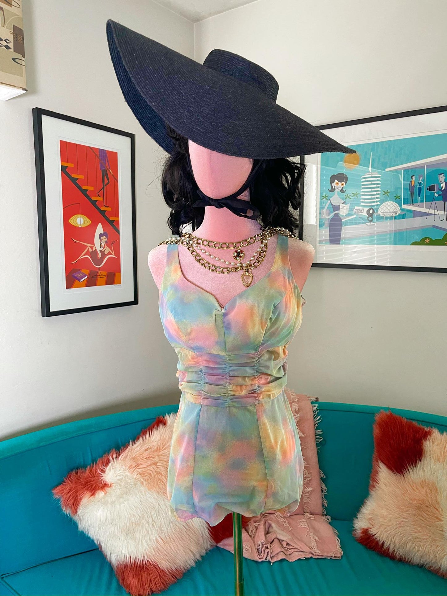 Vintage 50s Rose Marie-Reid Pastel Rainbow Swimsuit - Best Fits Size XS-M