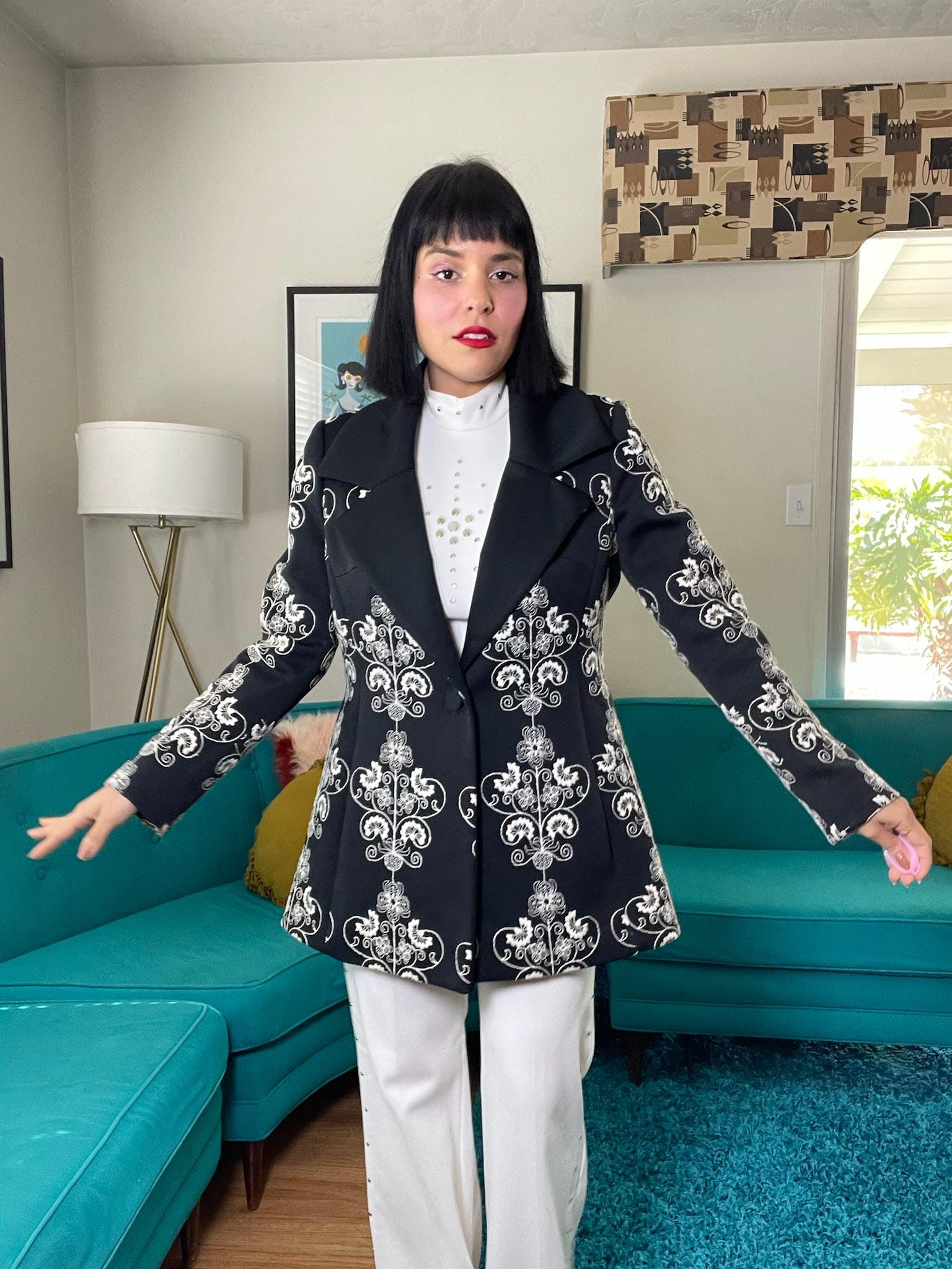 Vintage 60s 70s "Lilli Ann" Black & White Blazer Jacket - Fits Most Sizes