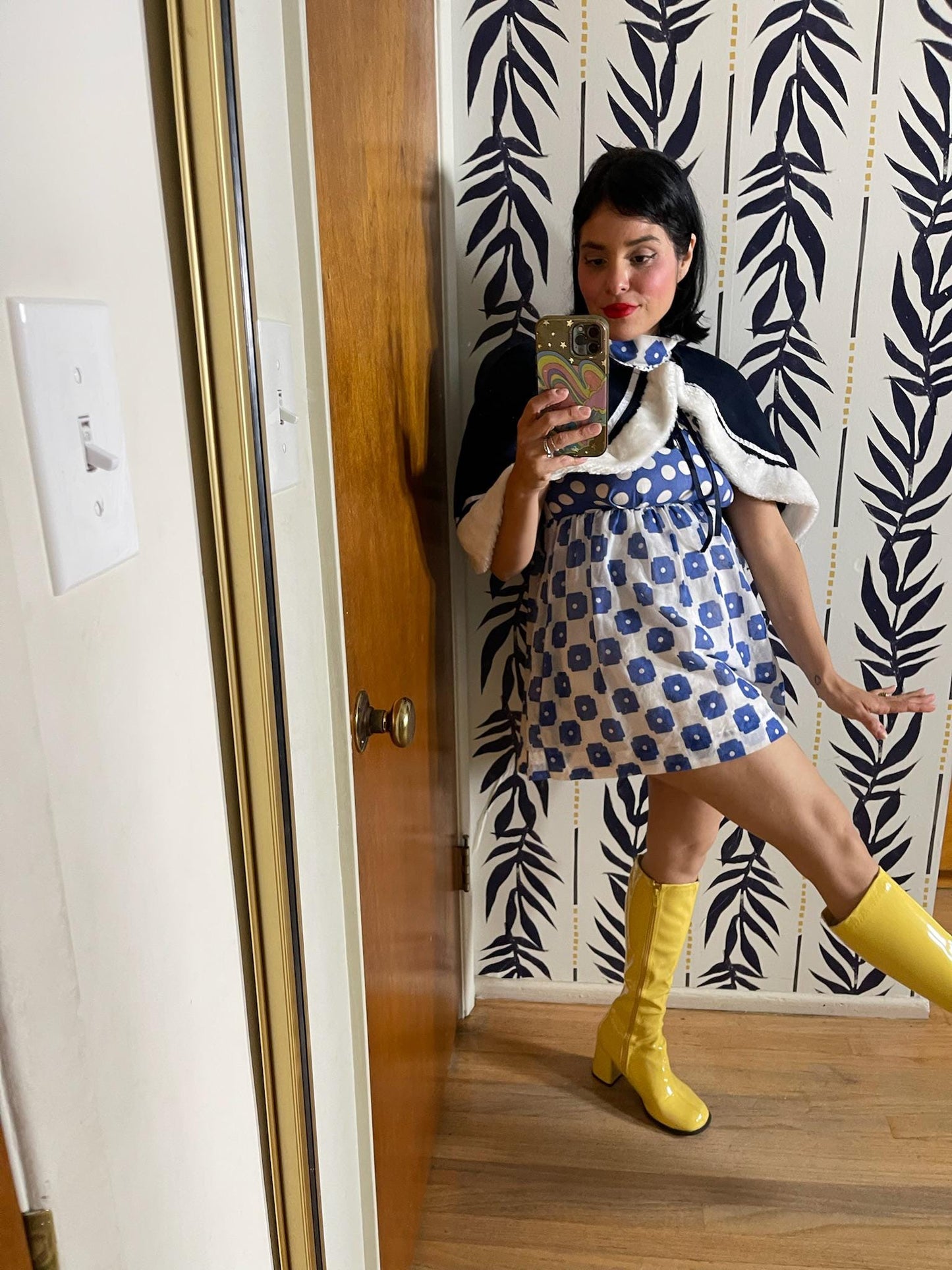 Vintage 80s 90s Navy Blue Fleece Cape