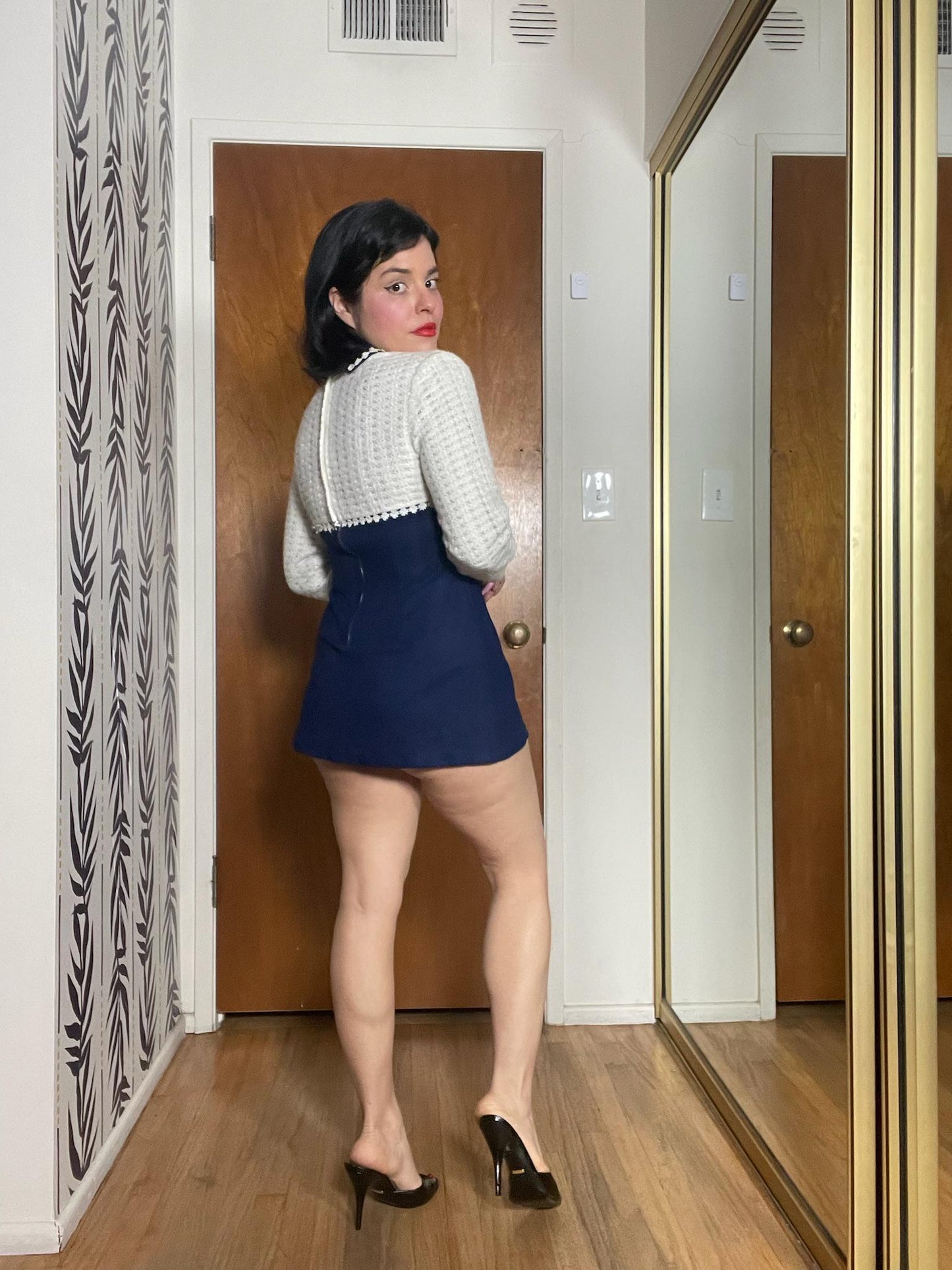 Vintage 60s White Navy Blue Tunic Dress - Best Fit Size XS-S