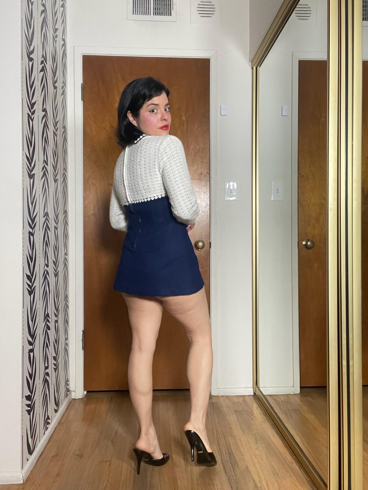 Vintage 60s White Navy Blue Tunic Dress - Best Fit Size XS-S