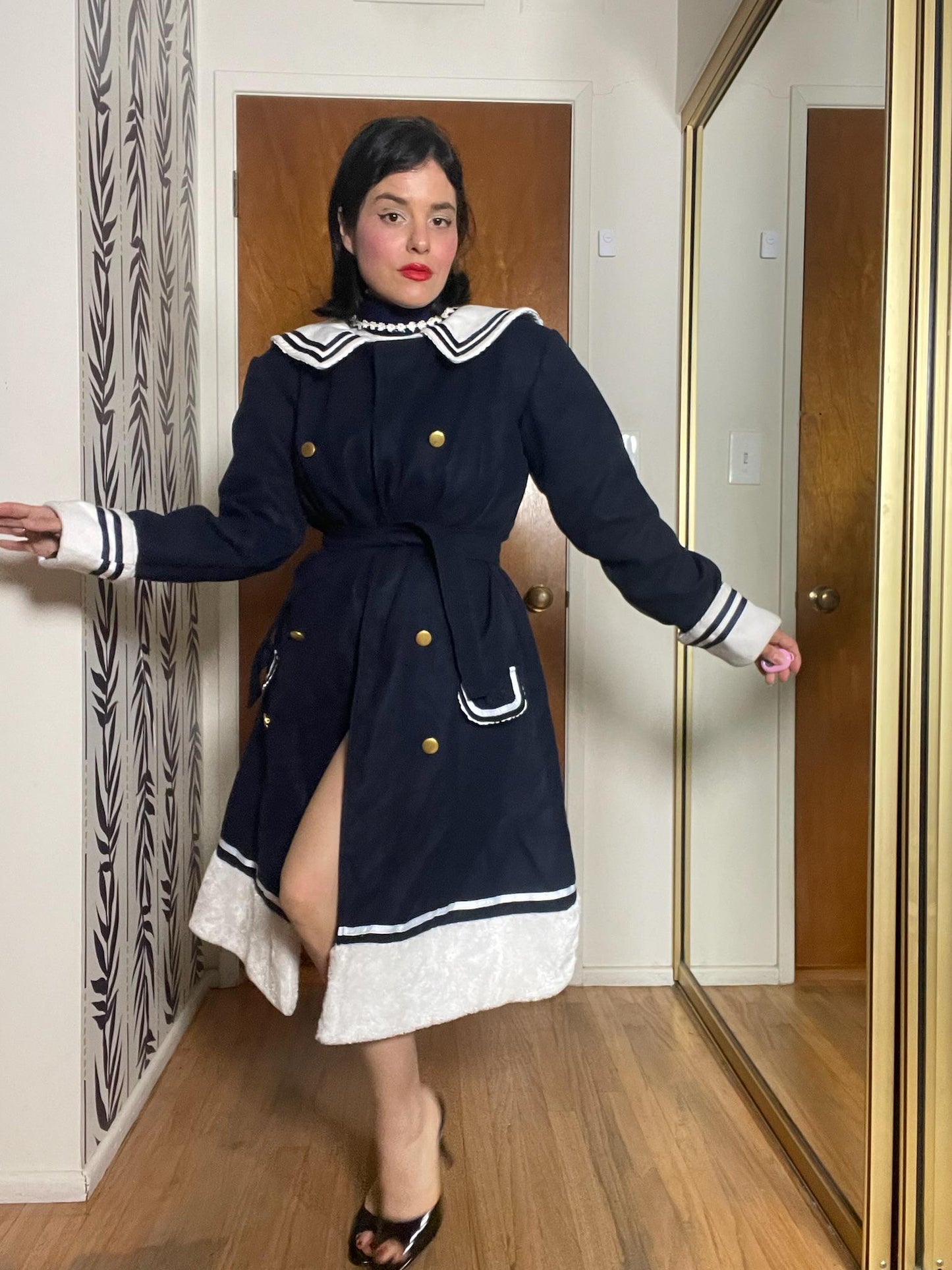 Vintage 80s 90s Navy Blue Fleece Coat - Best Fits Size S-M, Possibly L