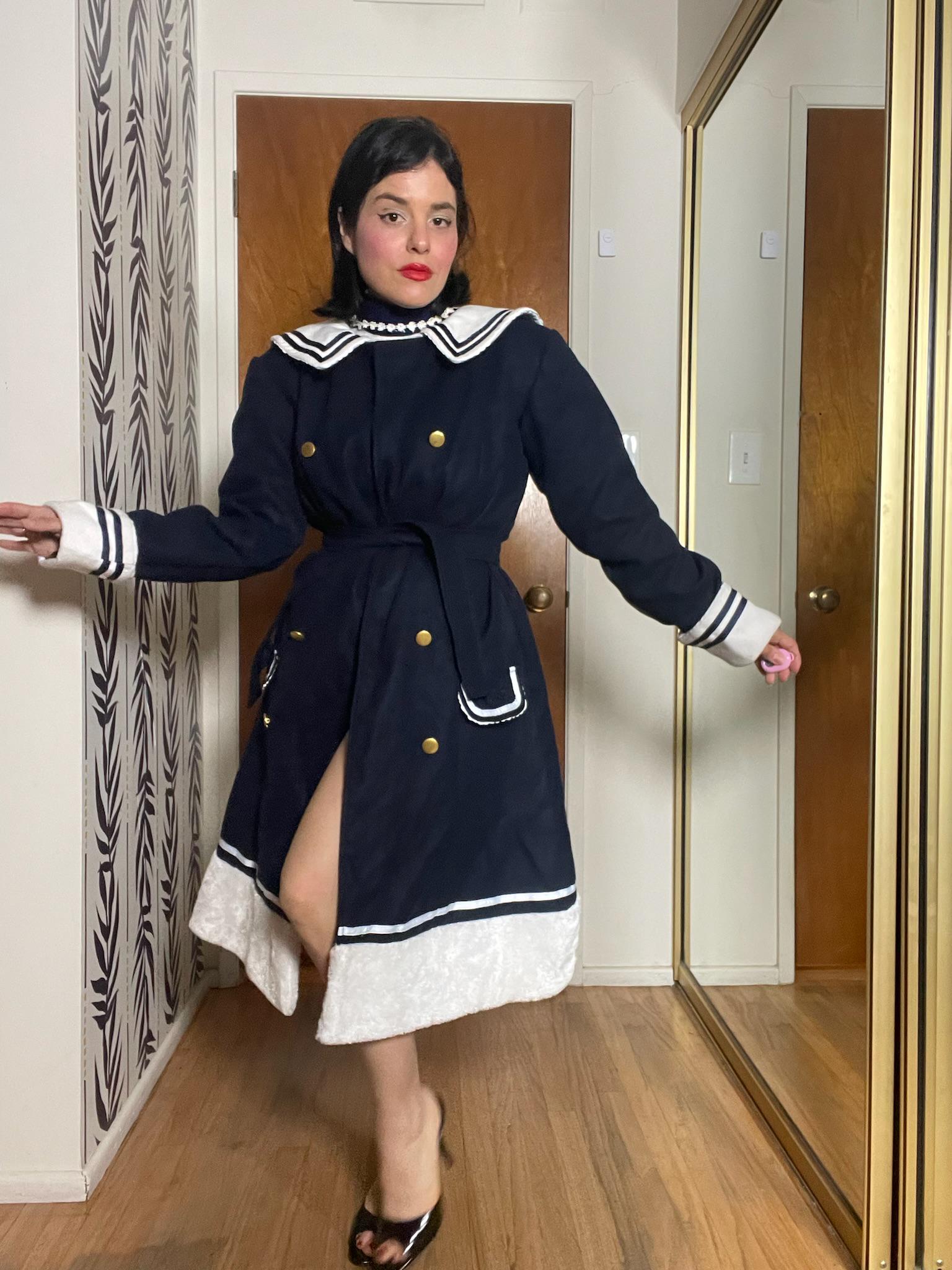 Vintage 80s 90s Navy Blue Fleece Coat - Best Fits Size S-M, Possibly L