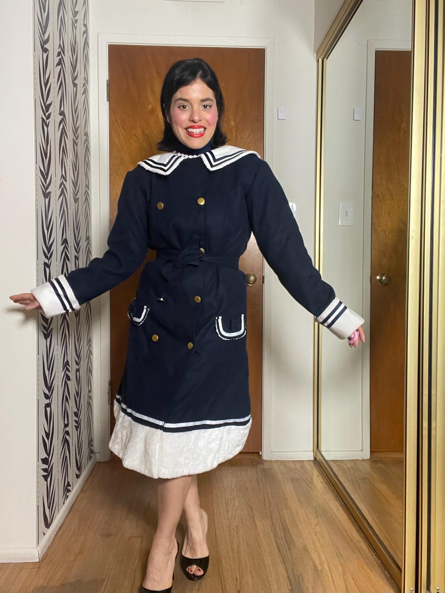 Vintage 80s 90s Navy Blue Fleece Coat - Best Fits Size S-M, Possibly L