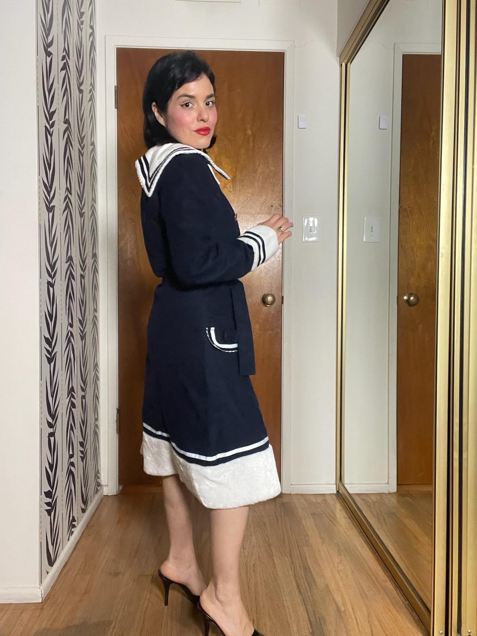 Vintage 80s 90s Navy Blue Fleece Coat - Best Fits Size S-M, Possibly L