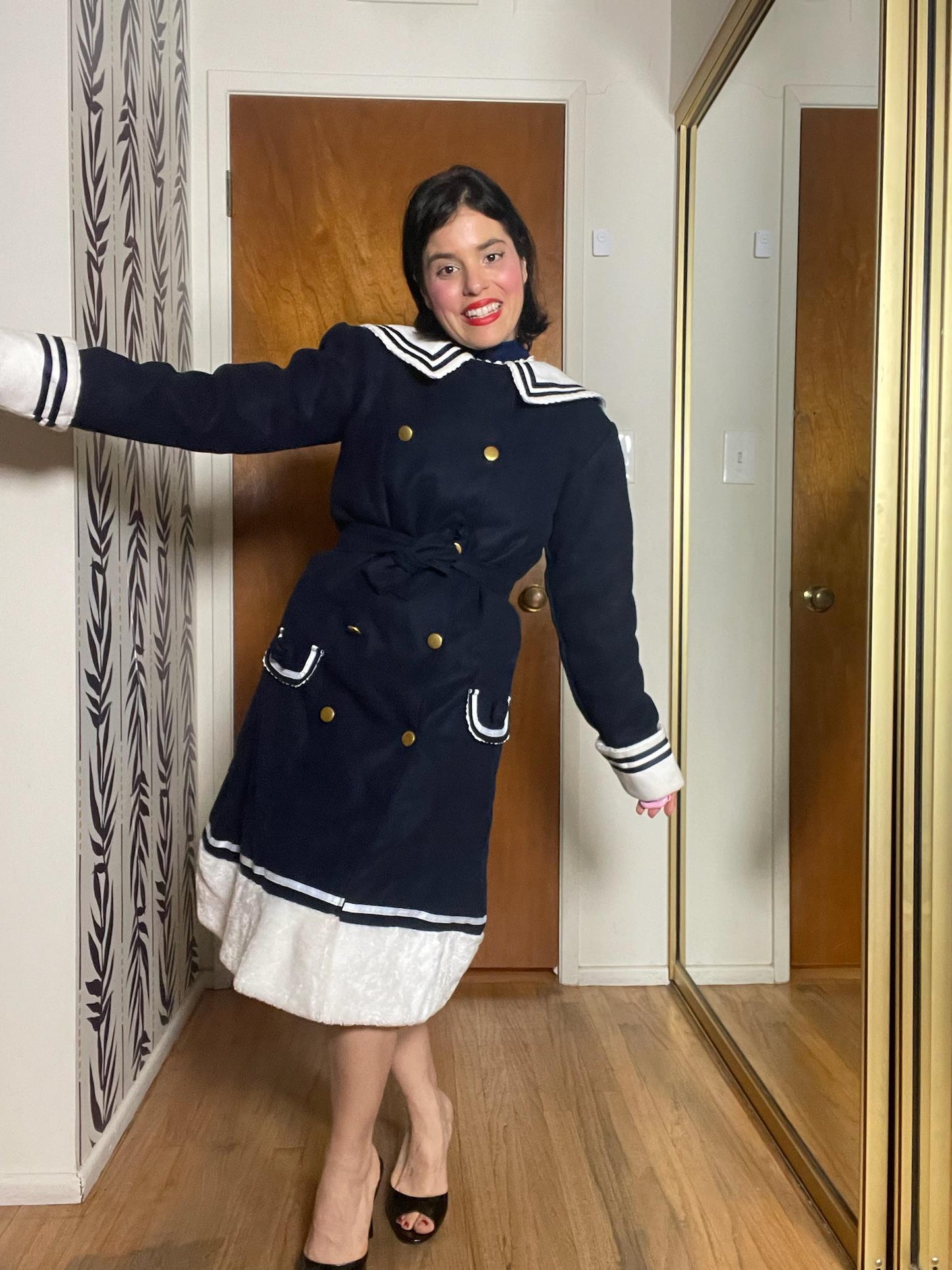 Vintage 80s 90s Navy Blue Fleece Coat - Best Fits Size S-M, Possibly L