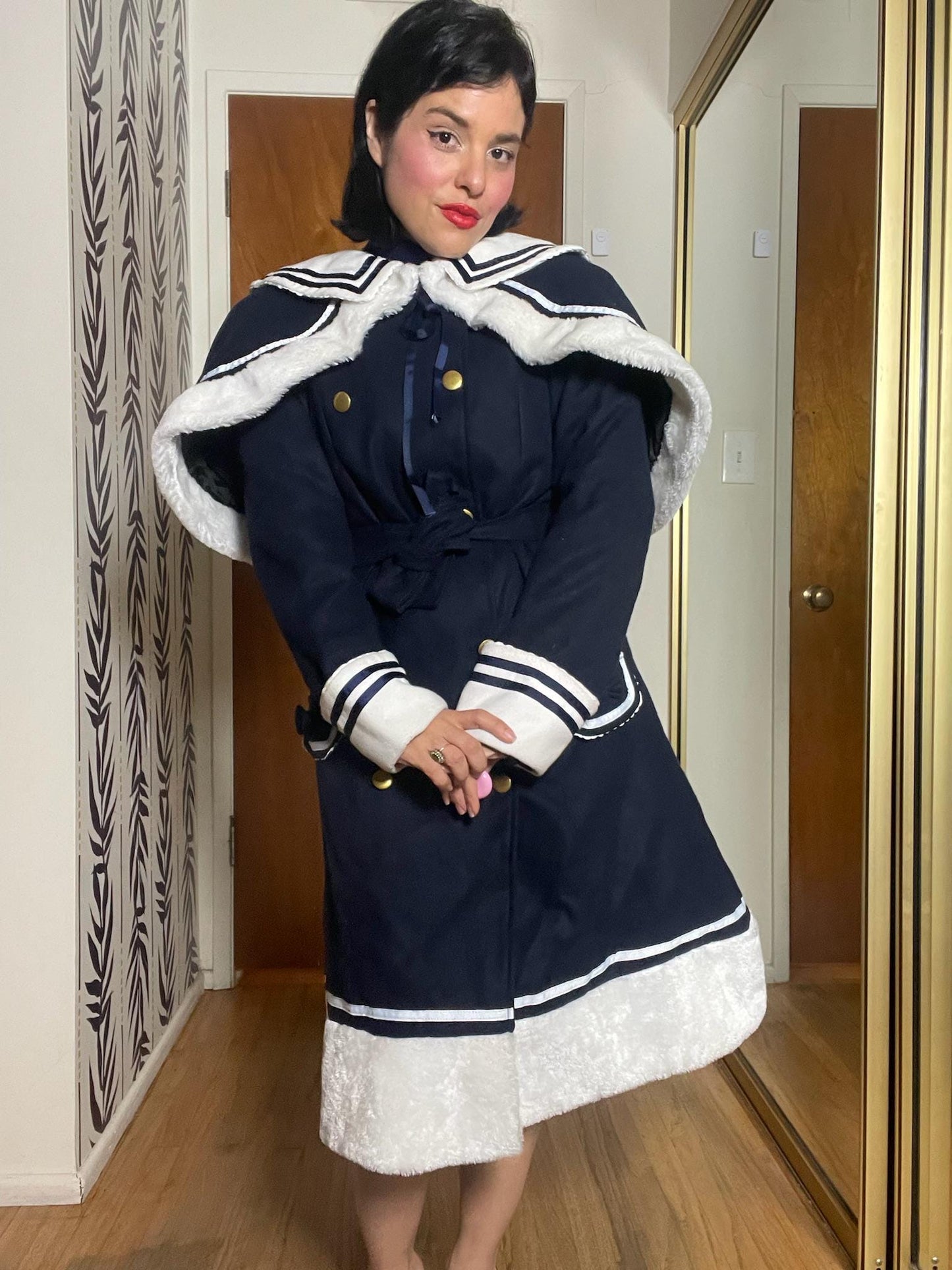 Vintage 80s 90s Navy Blue Fleece Coat - Best Fits Size S-M, Possibly L