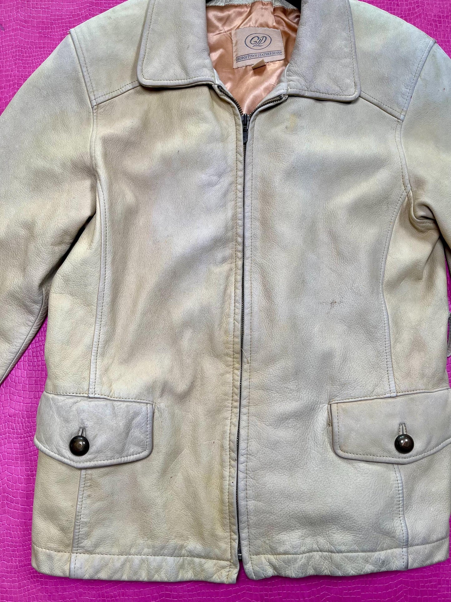 Vintage 80s 90s Buttery Leather Creme Distressed Jacket - Best Fits Up to Size L
