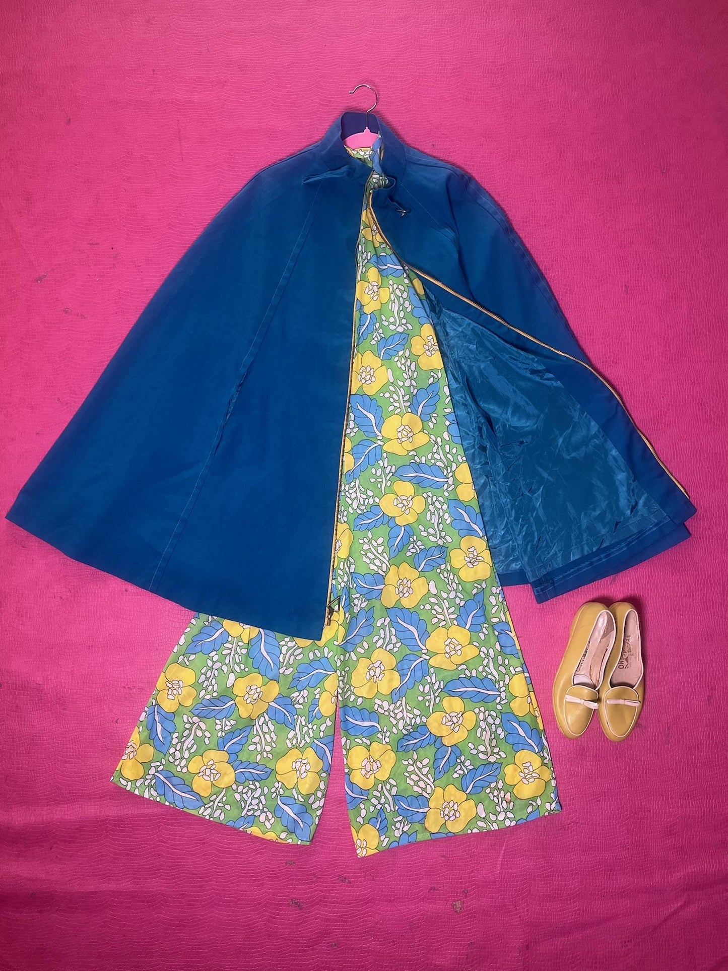 Vintage 60s 70s Nylon Flower Print Jumpsuit - Best Fits Size XS-M