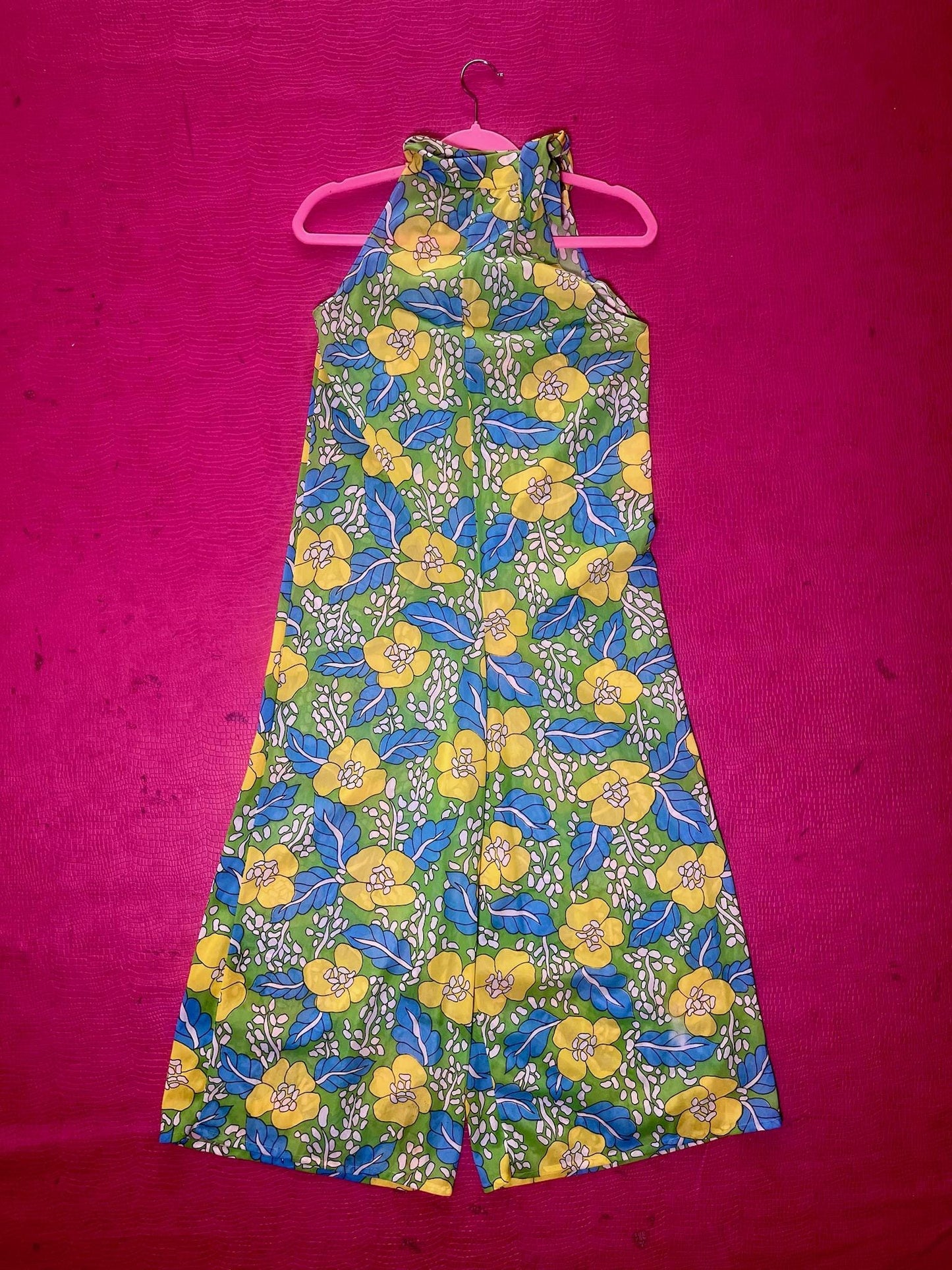 Vintage 60s 70s Nylon Flower Print Jumpsuit - Best Fits Size XS-M