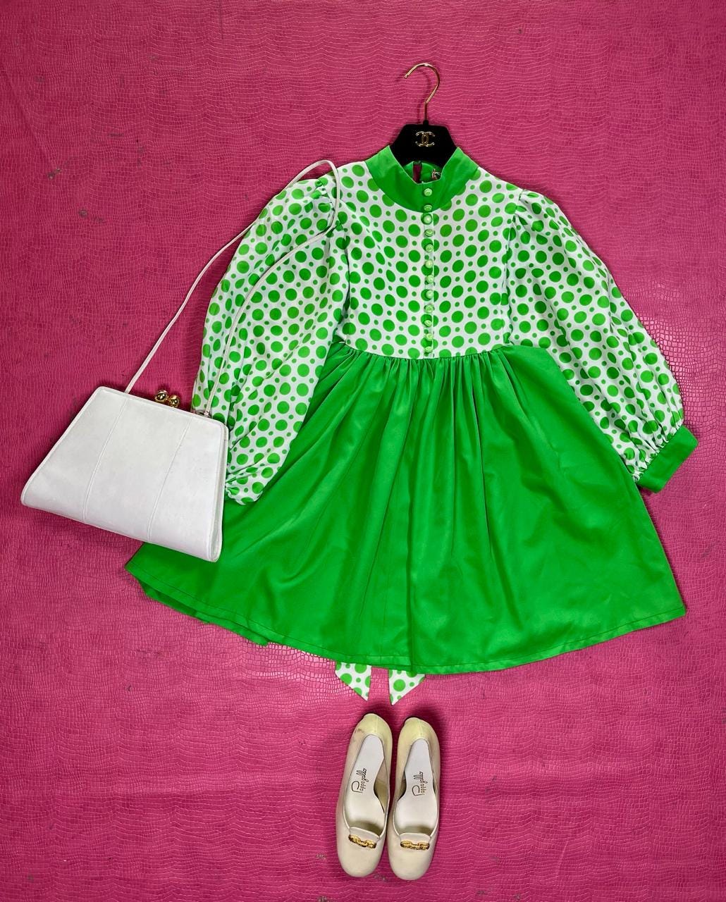 Vintage 60s 70s Green Polka Dot Babydoll Dress - Best Fits Size XS-S, Possibly M