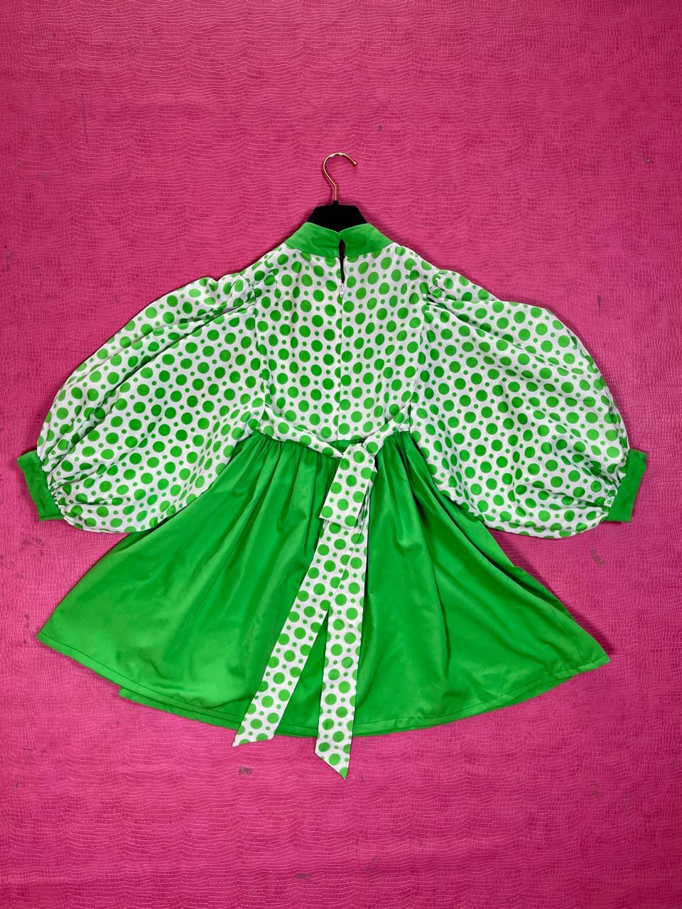 Vintage 60s 70s Green Polka Dot Babydoll Dress - Best Fits Size XS-S, Possibly M