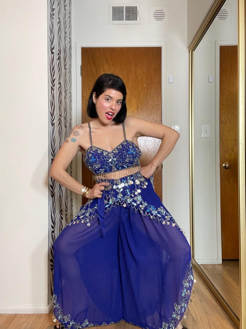 Vintage 60s 70s Blue Belly Dancer Outfit Set - Best Fits Size S-M, Possibly L