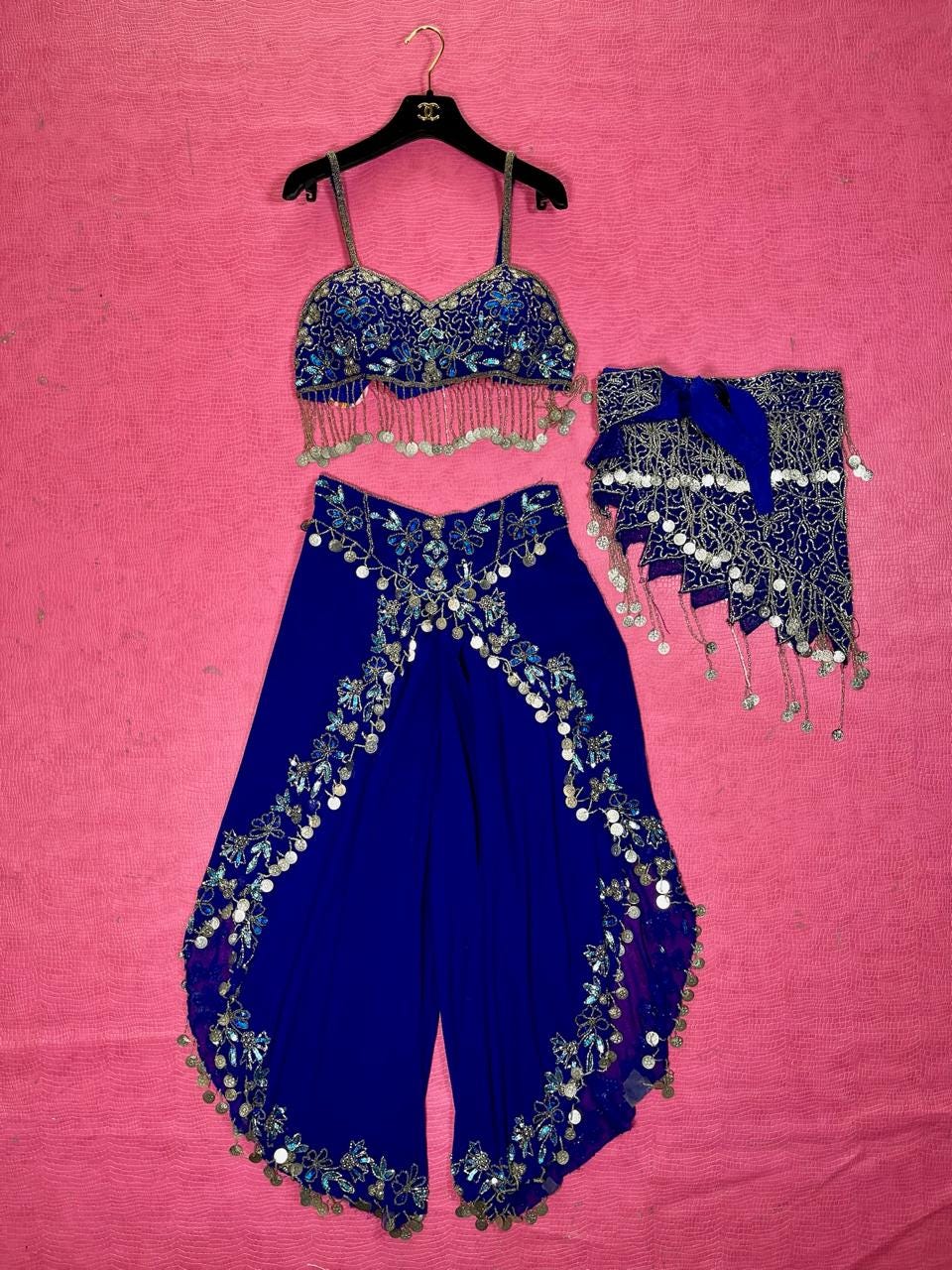 Vintage 60s 70s Blue Belly Dancer Outfit Set - Best Fits Size S-M, Possibly L