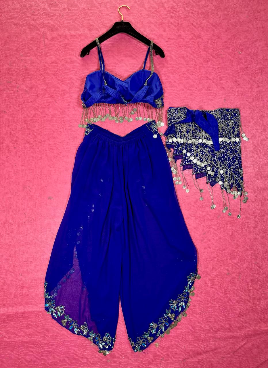 Vintage 60s 70s Blue Belly Dancer Outfit Set - Best Fits Size S-M, Possibly L