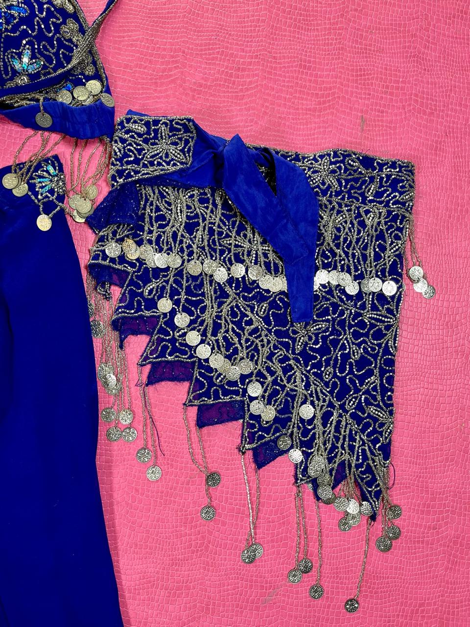 Vintage 60s 70s Blue Belly Dancer Outfit Set - Best Fits Size S-M, Possibly L
