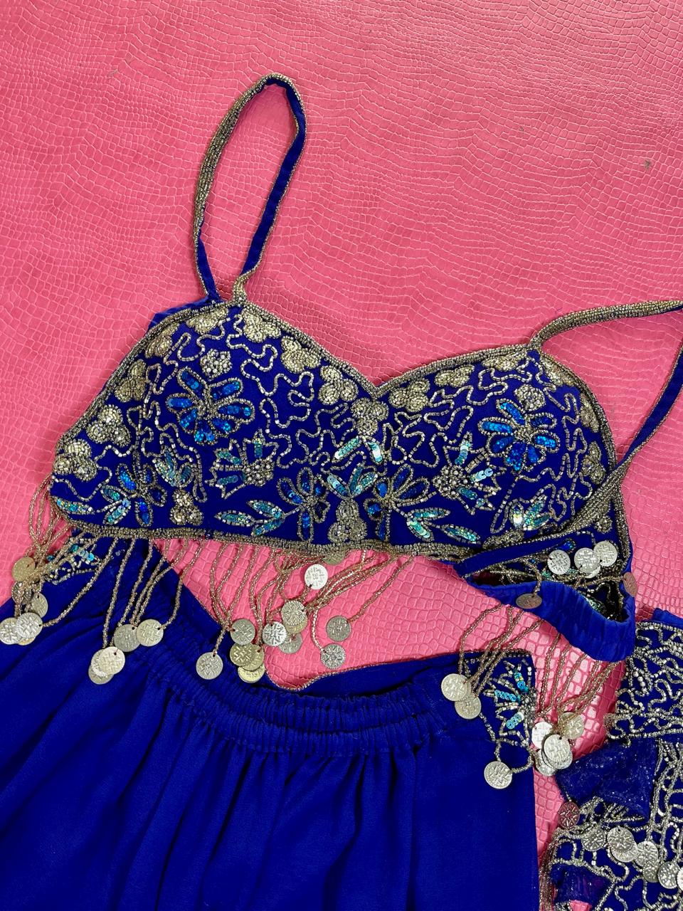 Vintage 60s 70s Blue Belly Dancer Outfit Set - Best Fits Size S-M, Possibly L