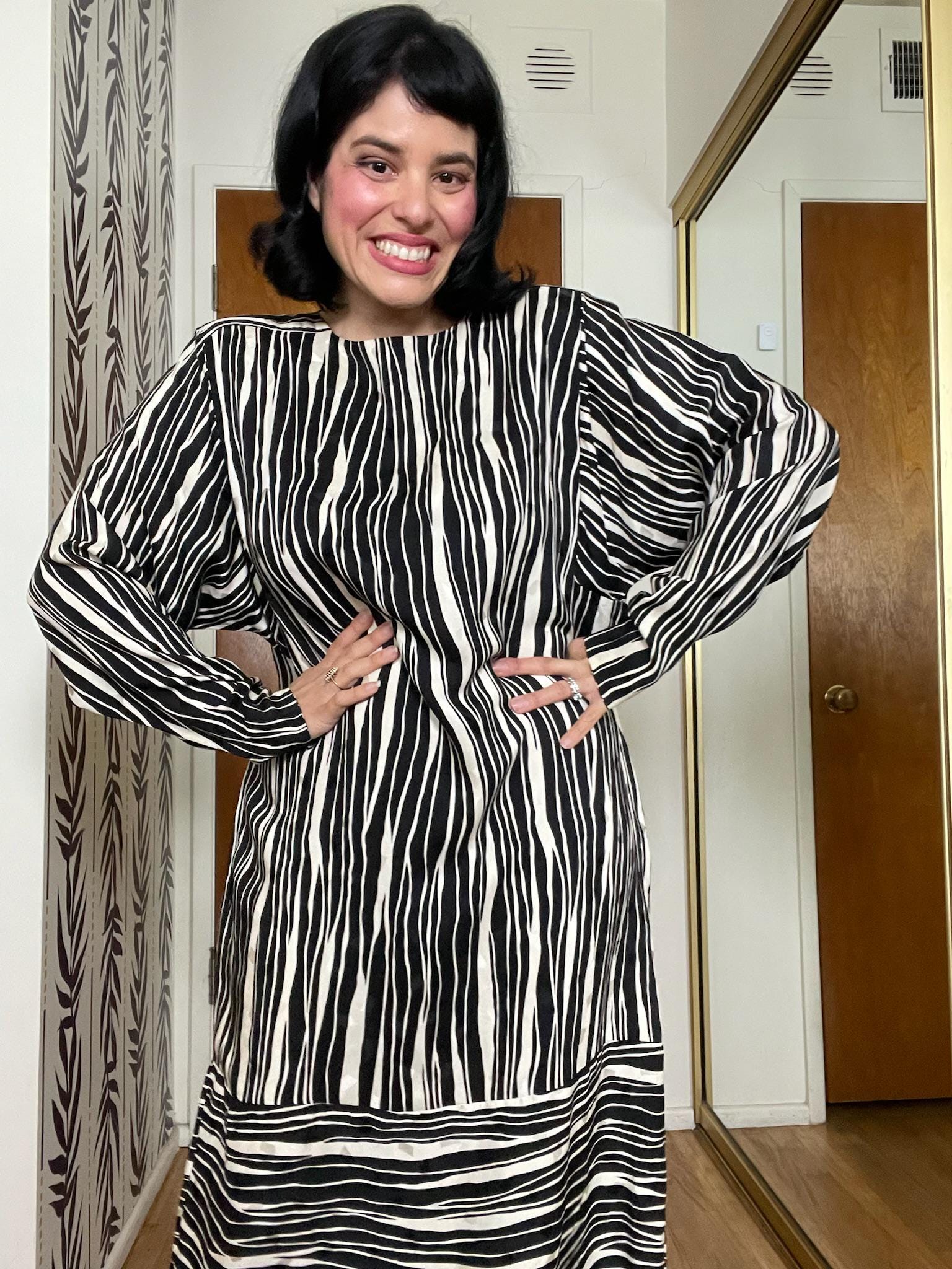 Vintage 80s Liz Claiborne Silk Striped Dress - Best Fits Size L-XL