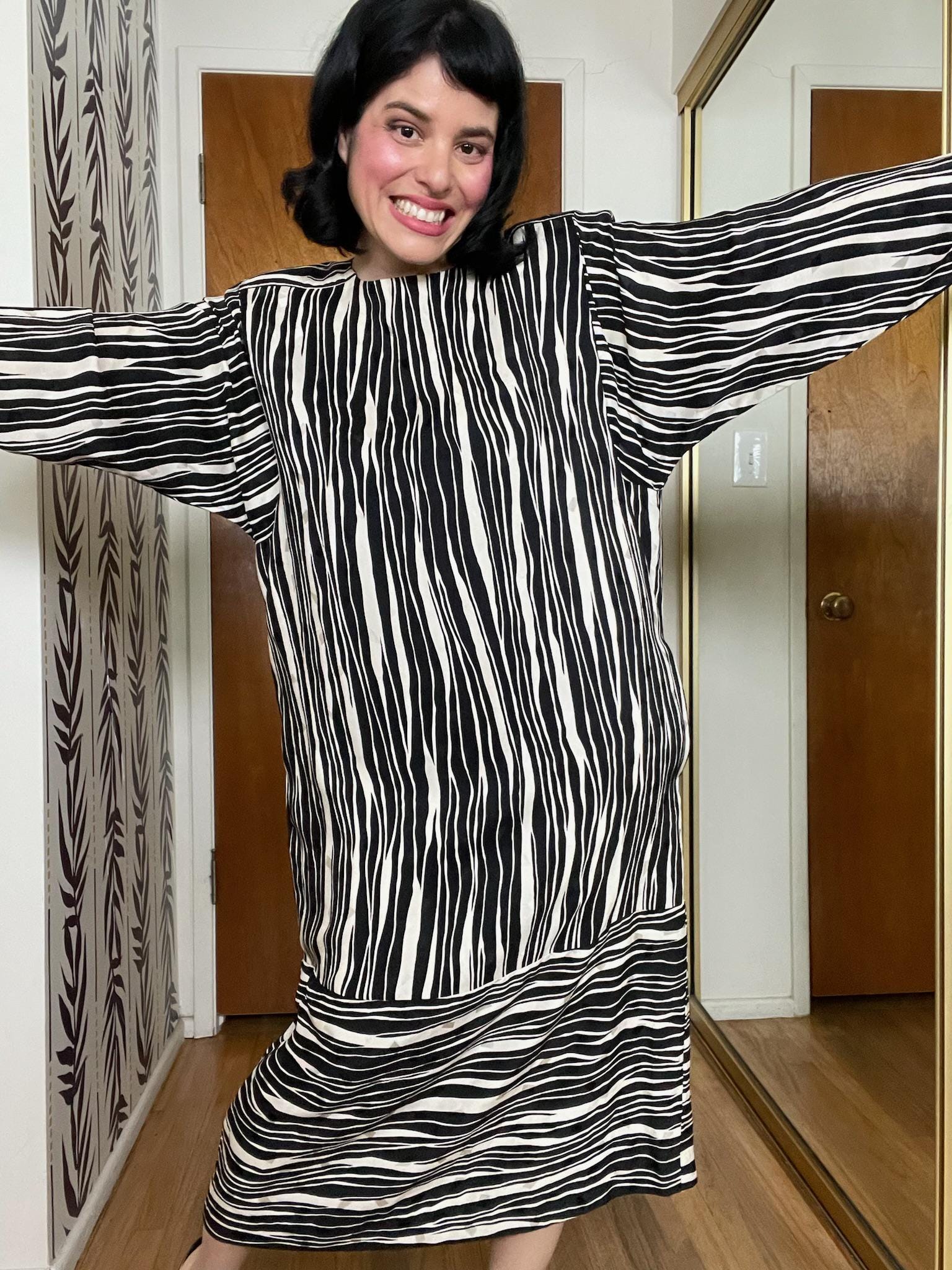 Vintage 80s Liz Claiborne Silk Striped Dress - Best Fits Size L-XL