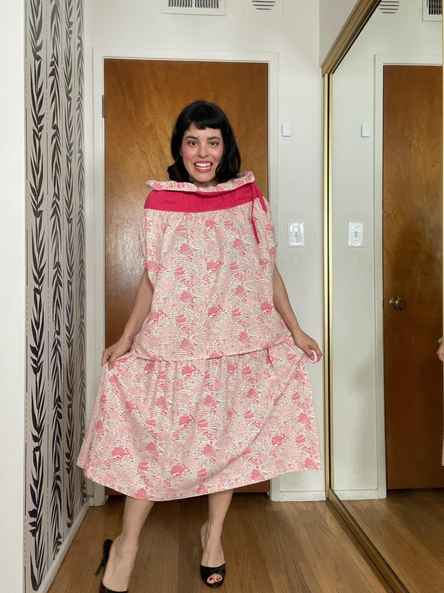 Vintage 50s 60s "Anastasia" Basket Print Skirt Set - Best Fits Size XS-S