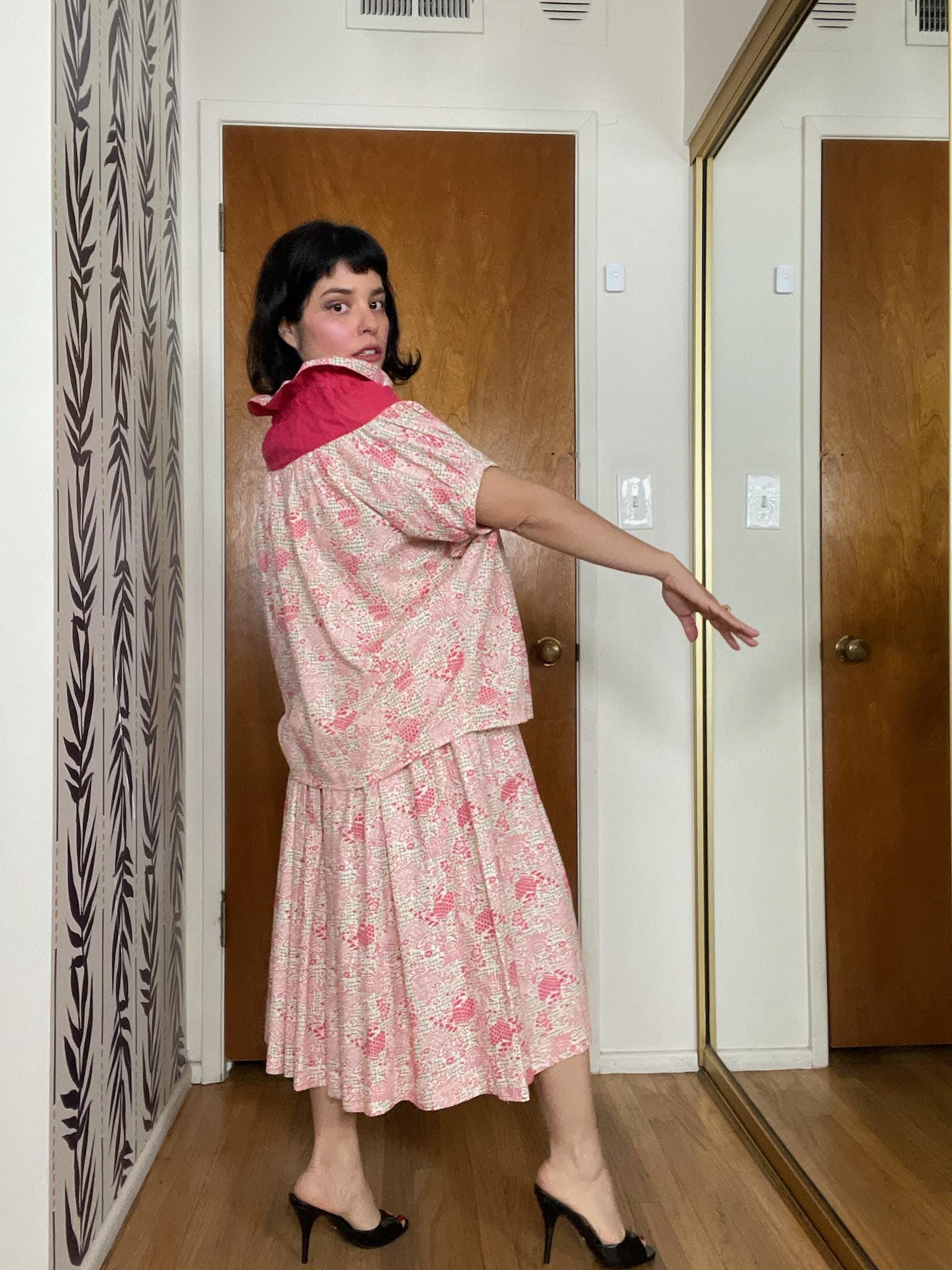 Vintage 50s 60s "Anastasia" Basket Print Skirt Set - Best Fits Size XS-S