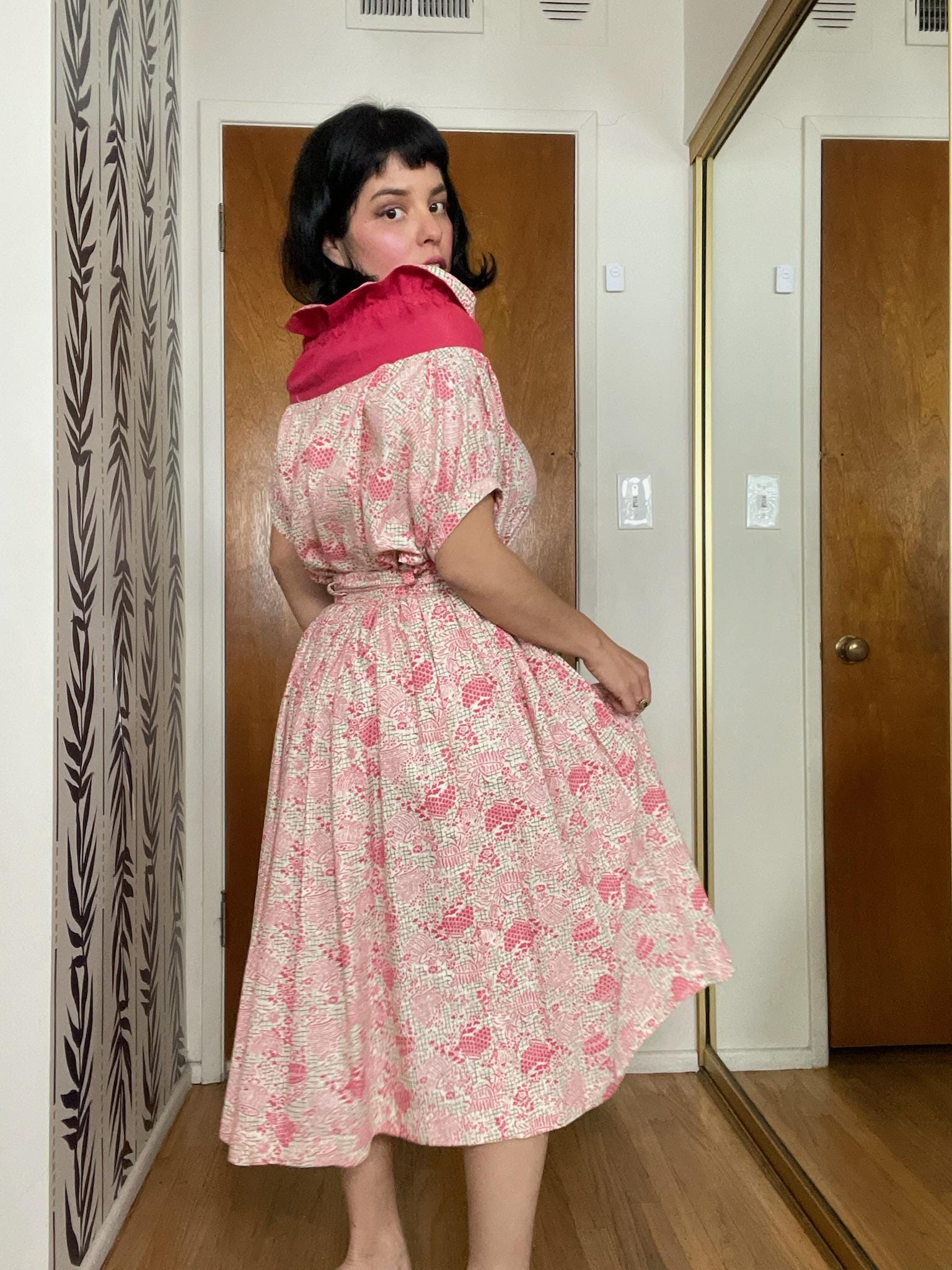 Vintage 50s 60s "Anastasia" Basket Print Skirt Set - Best Fits Size XS-S