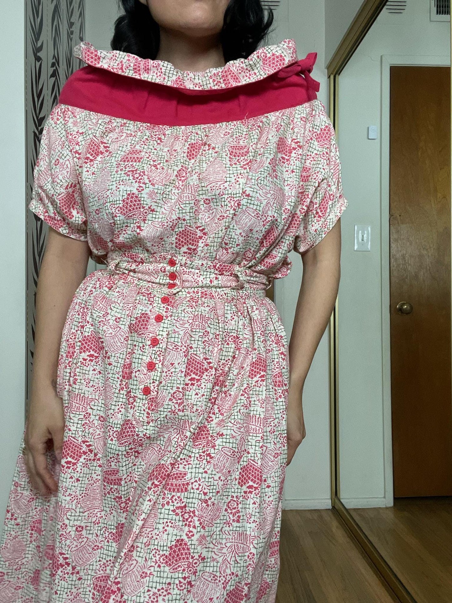 Vintage 50s 60s "Anastasia" Basket Print Skirt Set - Best Fits Size XS-S