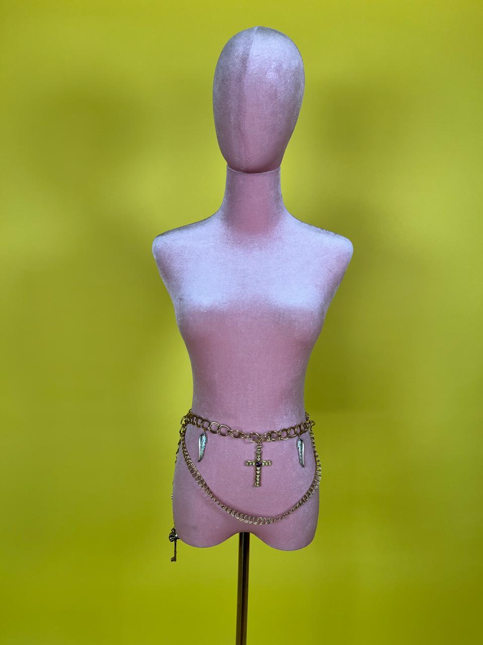 Vintage 80s Reworked Keys and Crosses Chain Belt - Best Fits Size XS-S