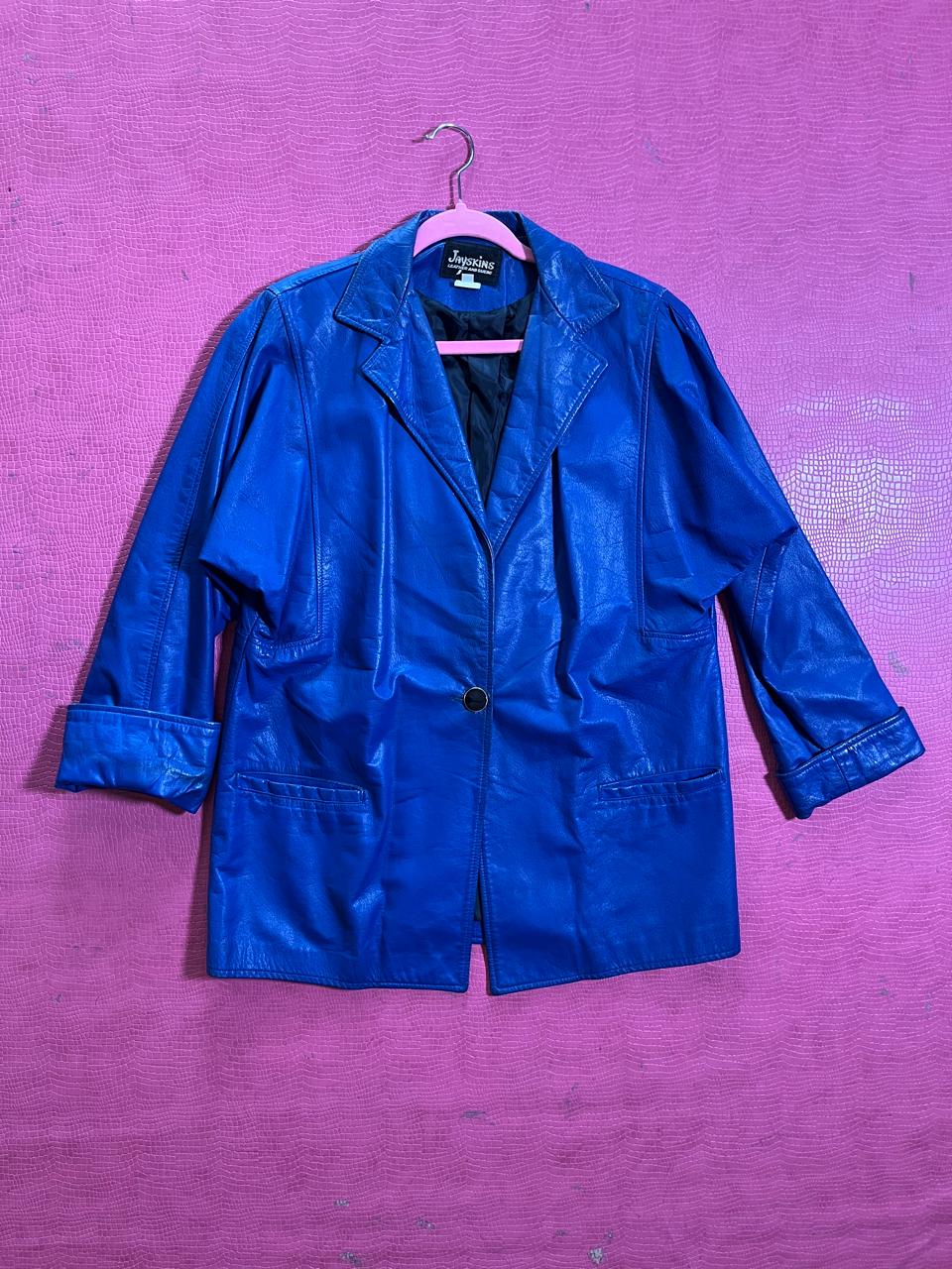 Vintage 80s "Jayskins" Blue Leather Jacket - Fits Most Sizes