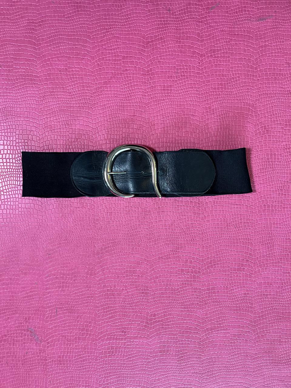 Vintage 80s Black Belt With Silver Buckle - Fits Size XS-M