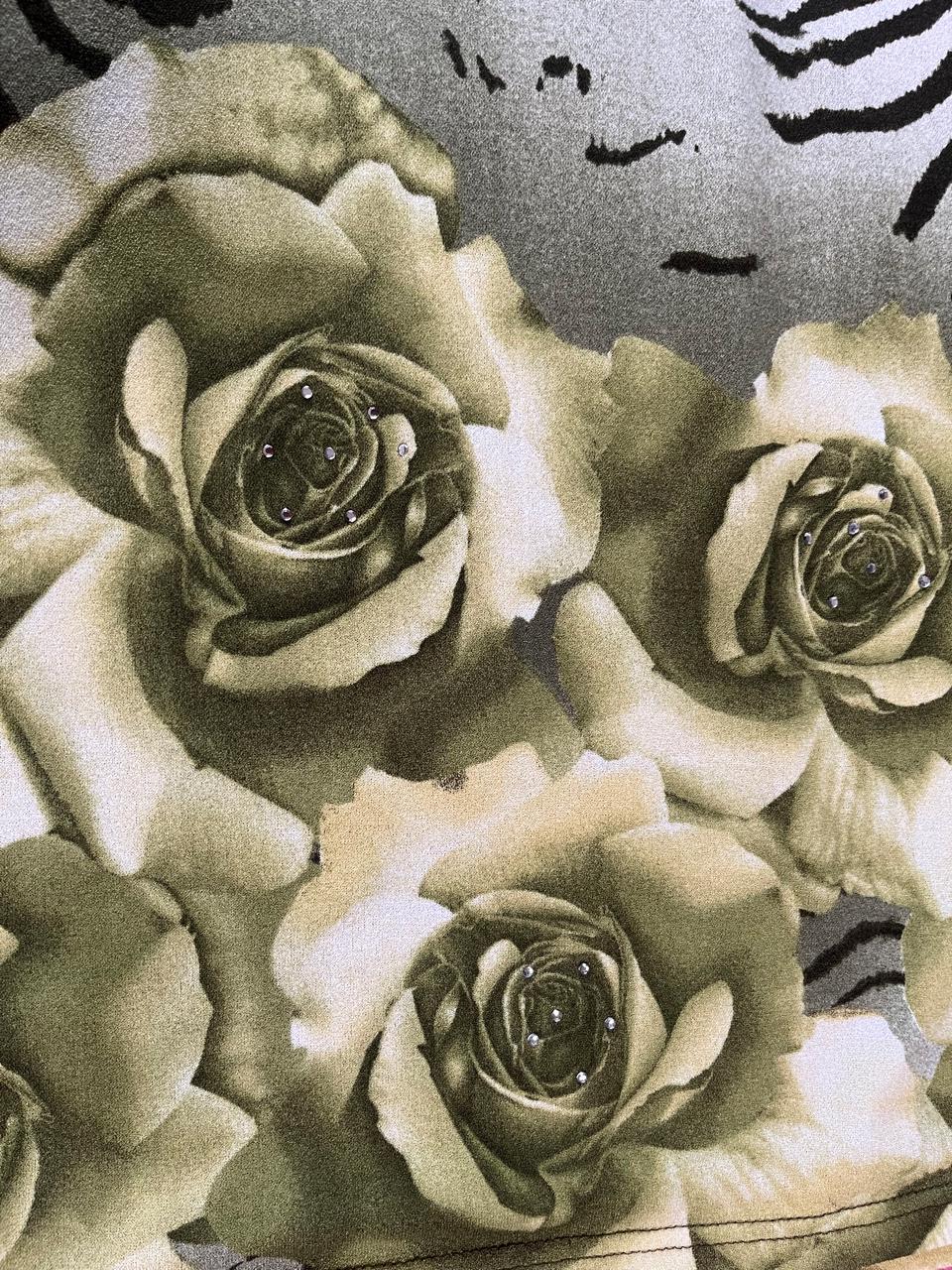 Vintage 90s Y2K Green Zebra and Rose Print Midi Skirt - Best Fits Size S-L