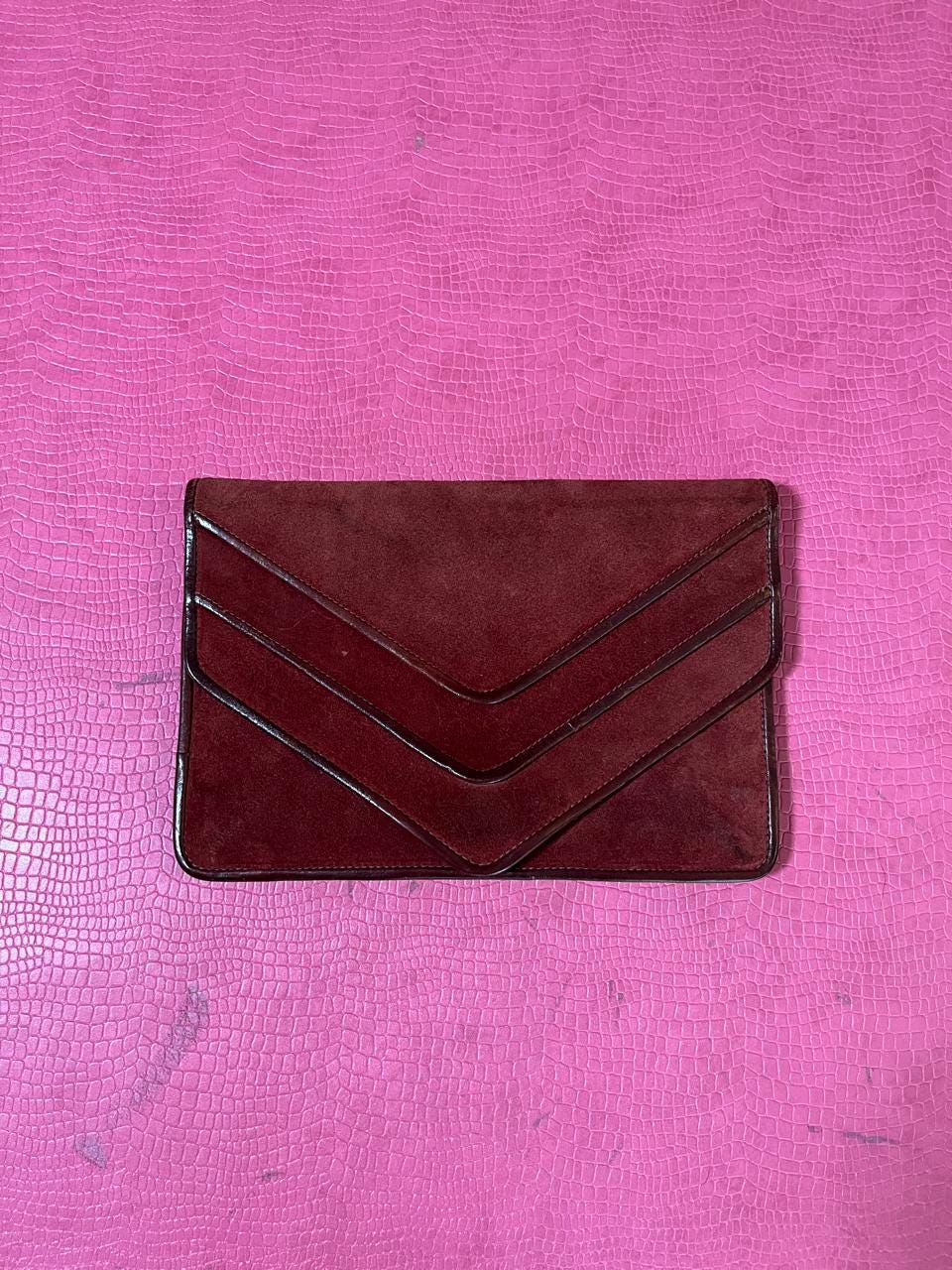 Vintage 80s Burgundy Envelope Clutch