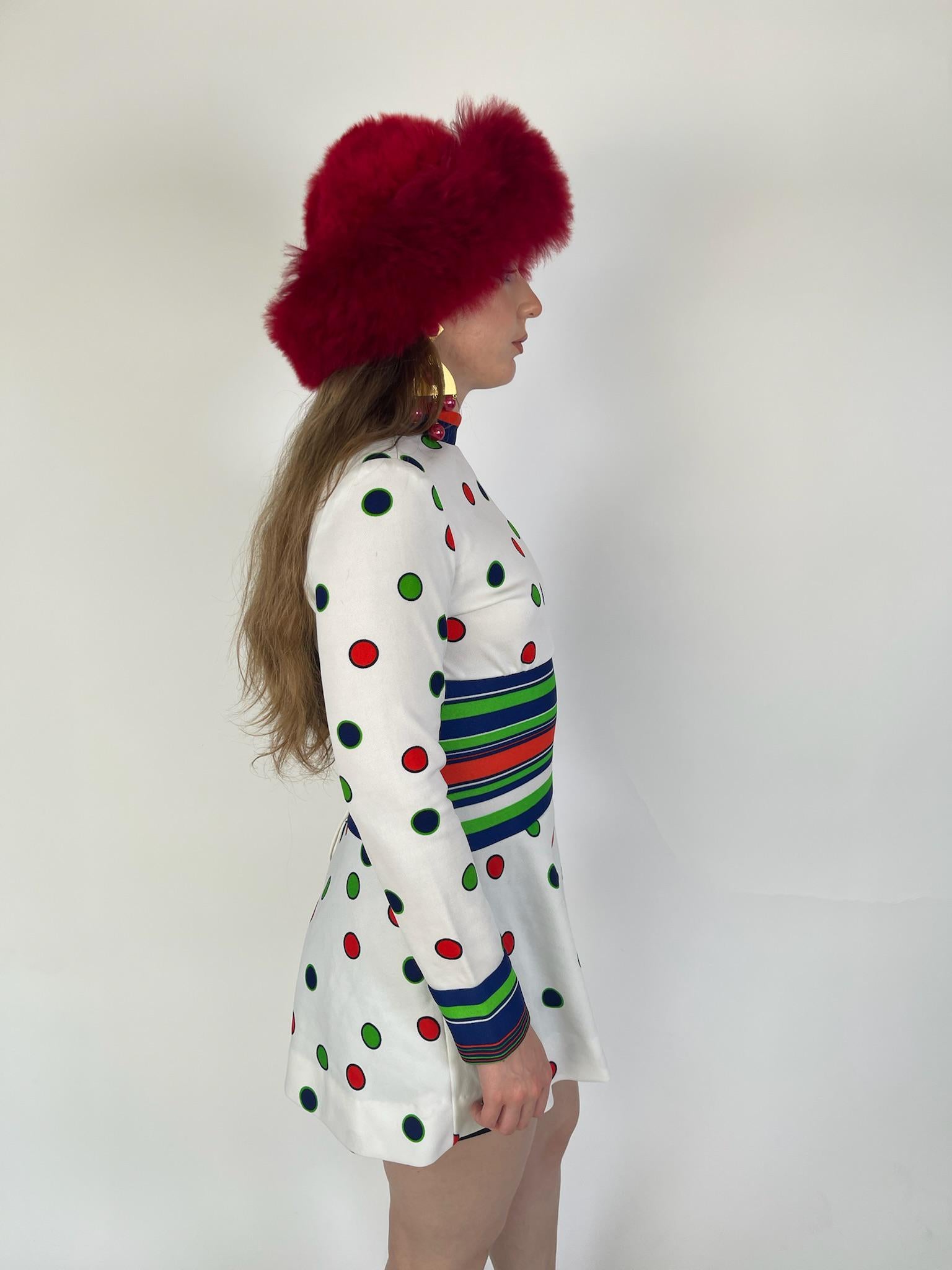 Vintage 60s Polka Dot & Stripes Mod Dress - Fits Size XS-S