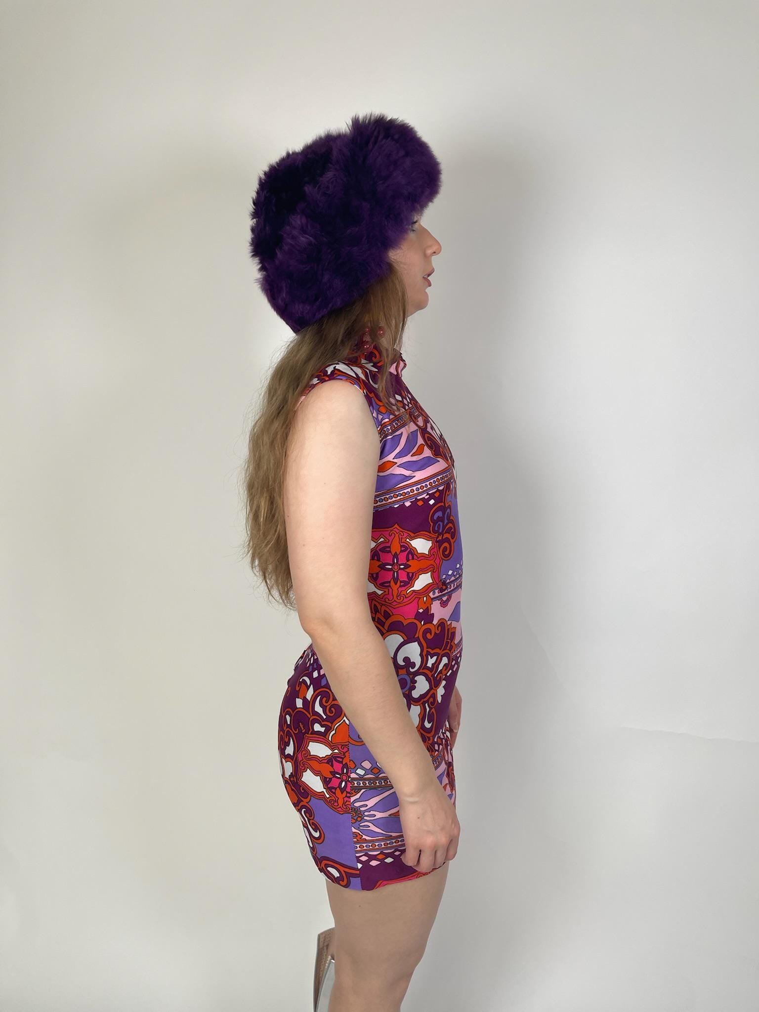 Vintage 60s Purple & Orange Psychedelic Mini Dress - Fits Size XS-S
