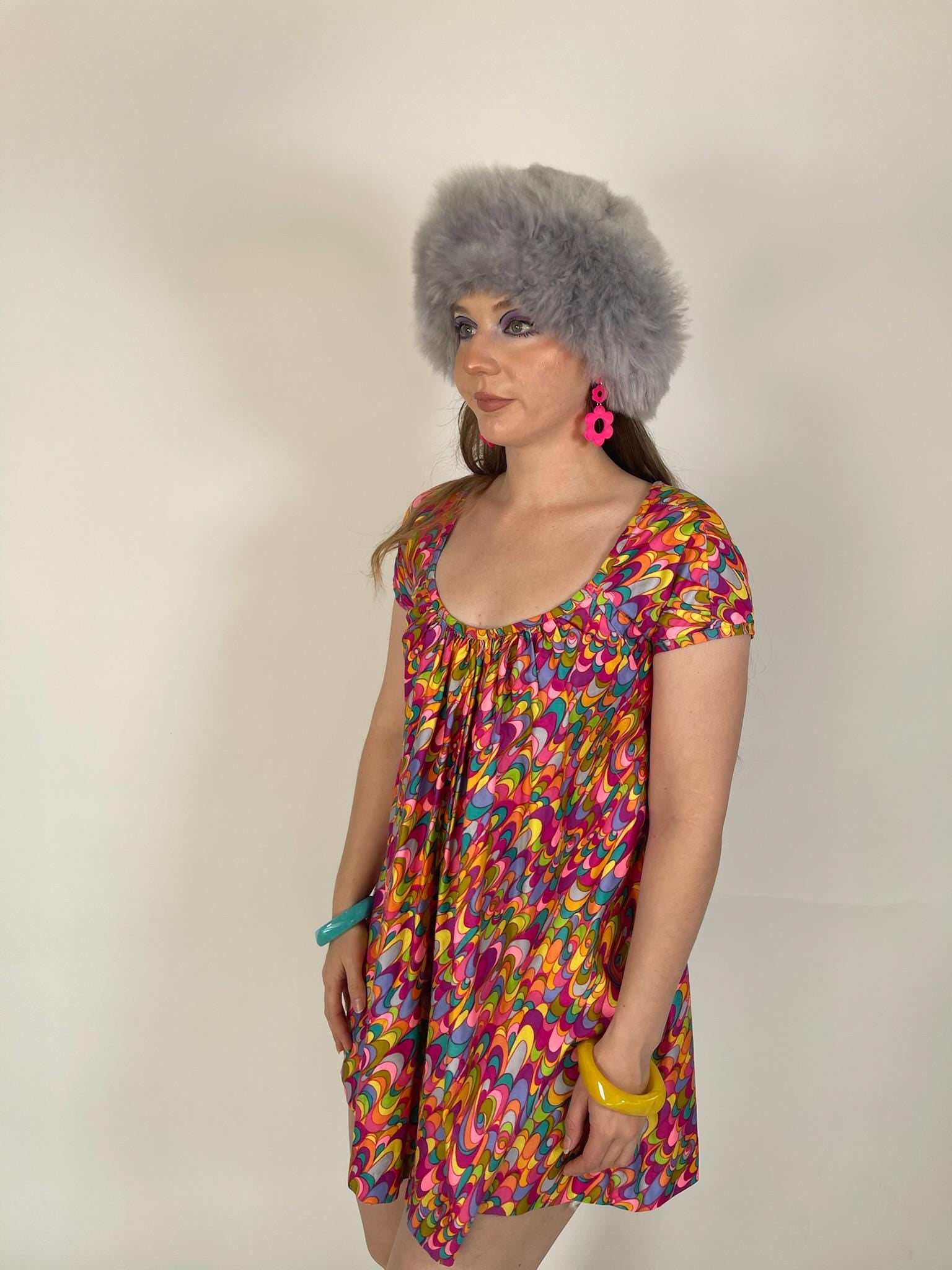 Vintage 60s 70s Trapeze Swirl Print Mini Dress - Fits Size XS-M