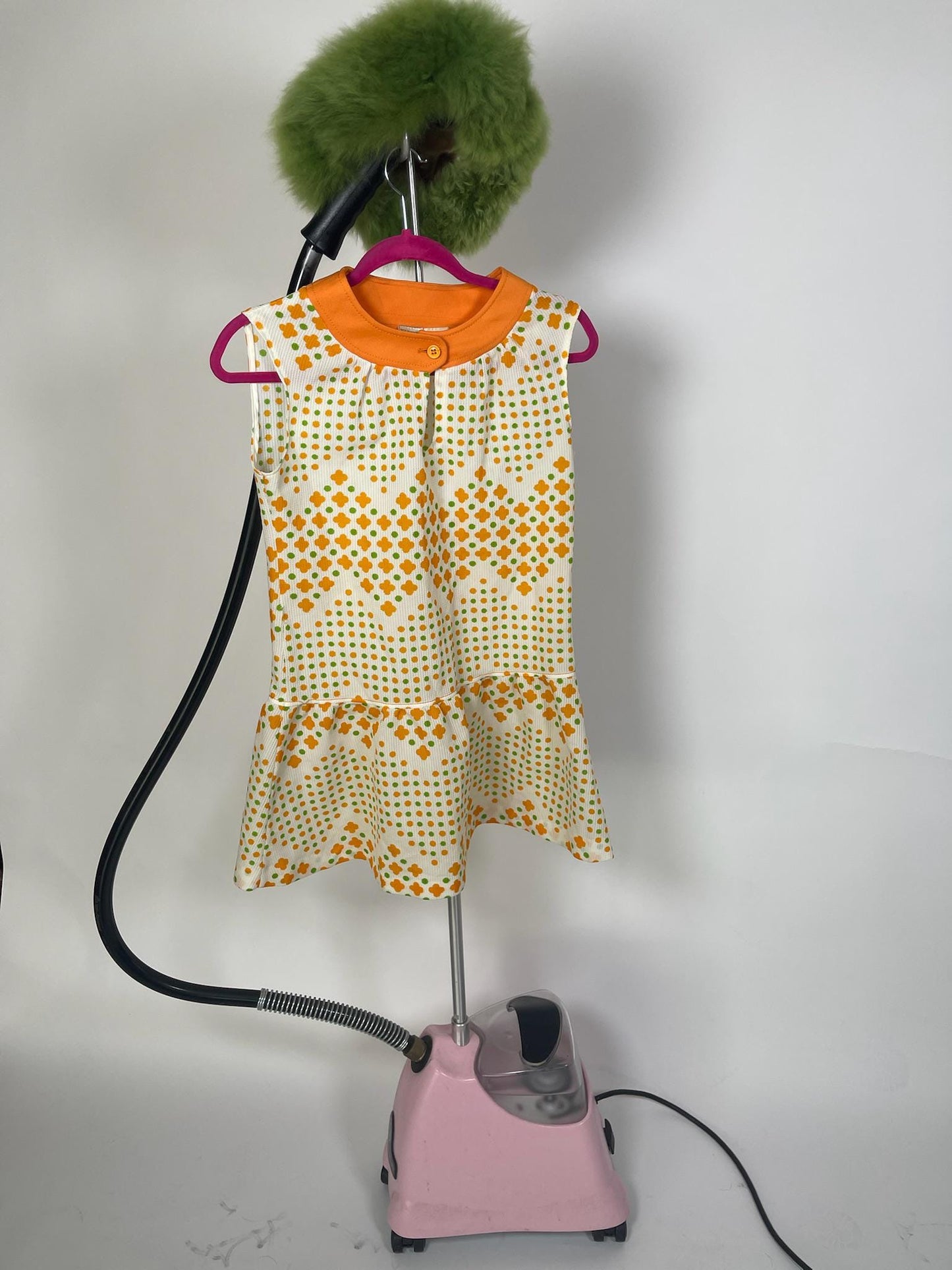 Vintage 60s Green and Orange Drop Waist Mini Dress - Fits Size XS-S
