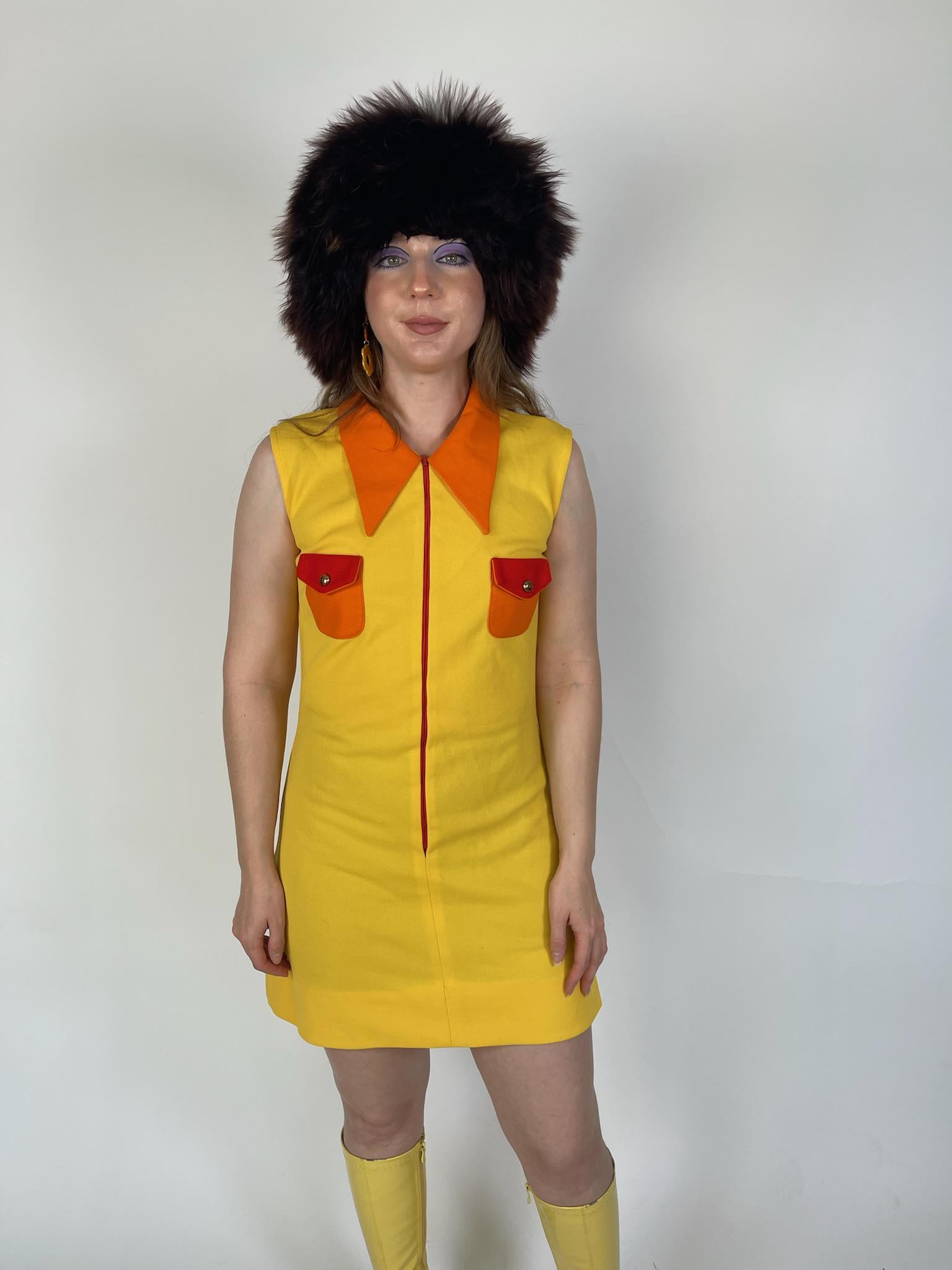 Vintage 60s 70s "Cos Cob" Yellow And Orange Dress - Fits Size XS-M