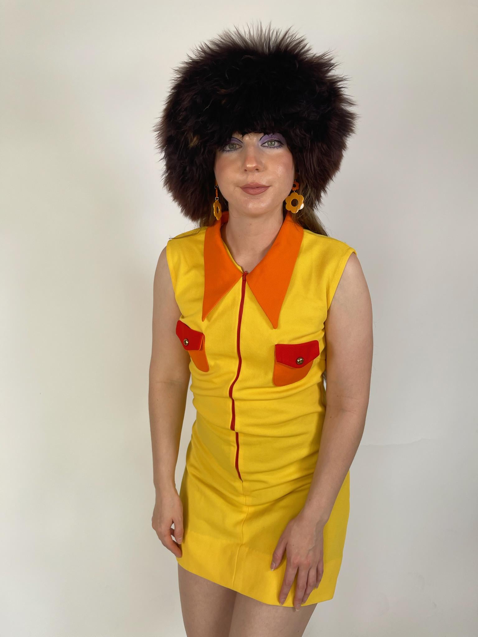 Vintage 60s 70s "Cos Cob" Yellow And Orange Dress - Fits Size XS-M