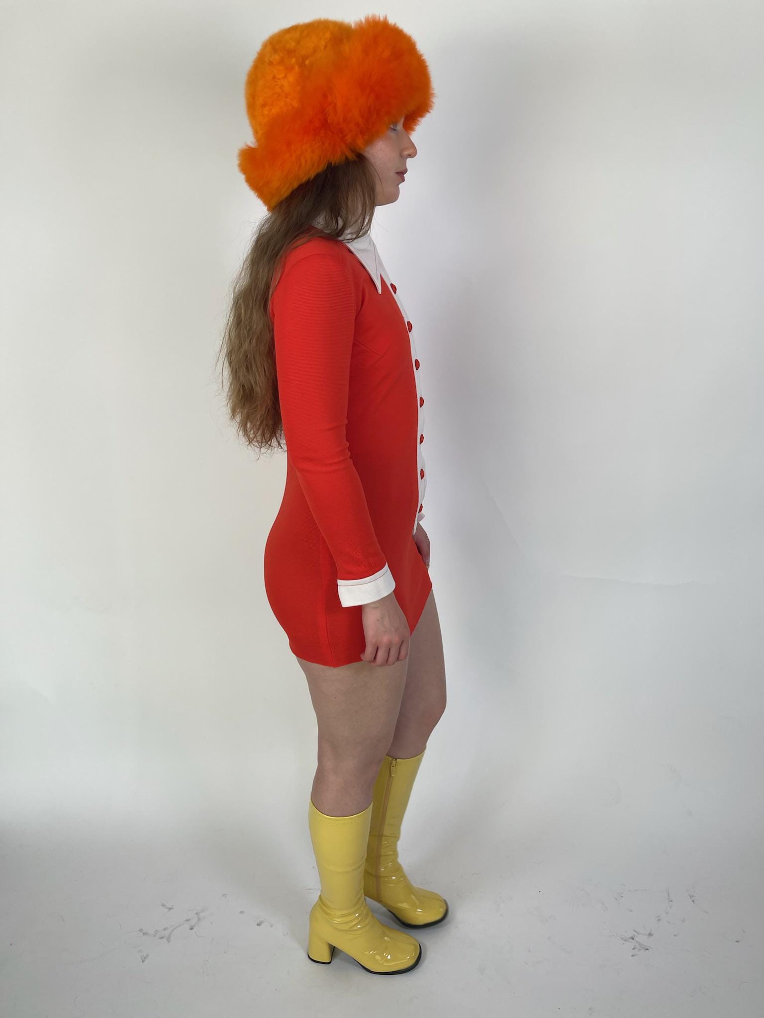 Vintage 60s 70s Red And White Dagger Collar Mini Dress - Fits Size XS-S, Possible M