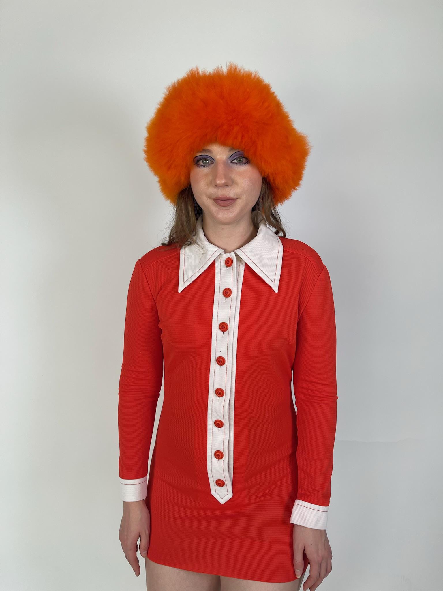 Vintage 60s 70s Red And White Dagger Collar Mini Dress - Fits Size XS-S, Possible M