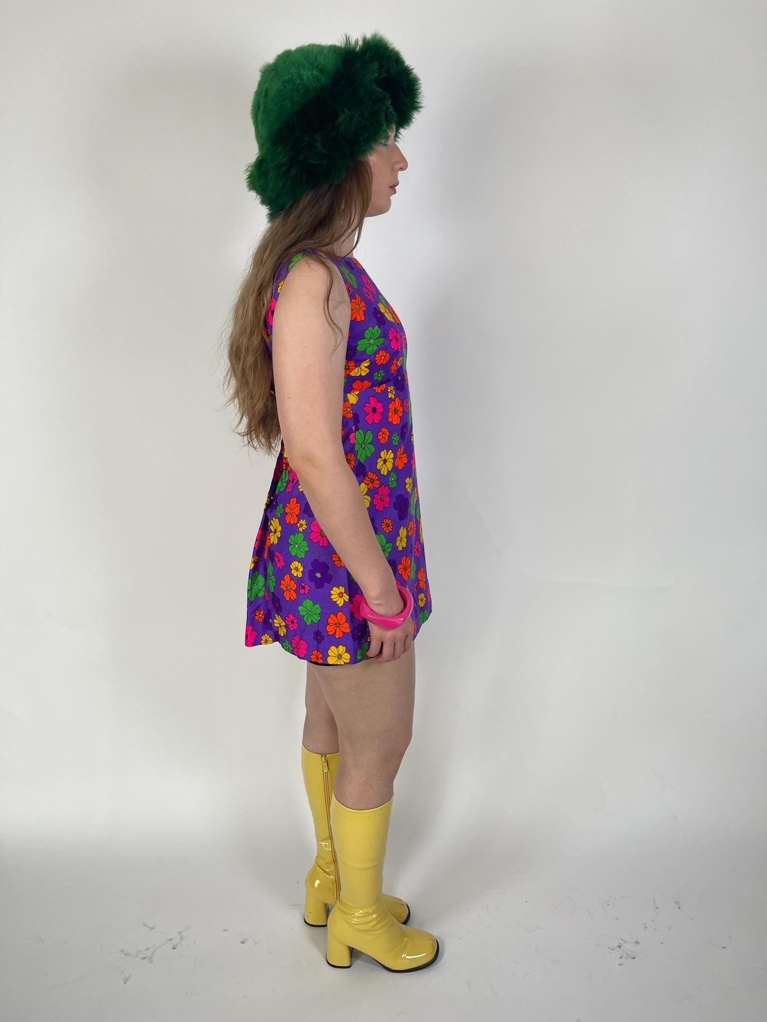 Vintage 60s "The Simple Shop Waikiki Hawaii" Neon Flower Dress - Size XS
