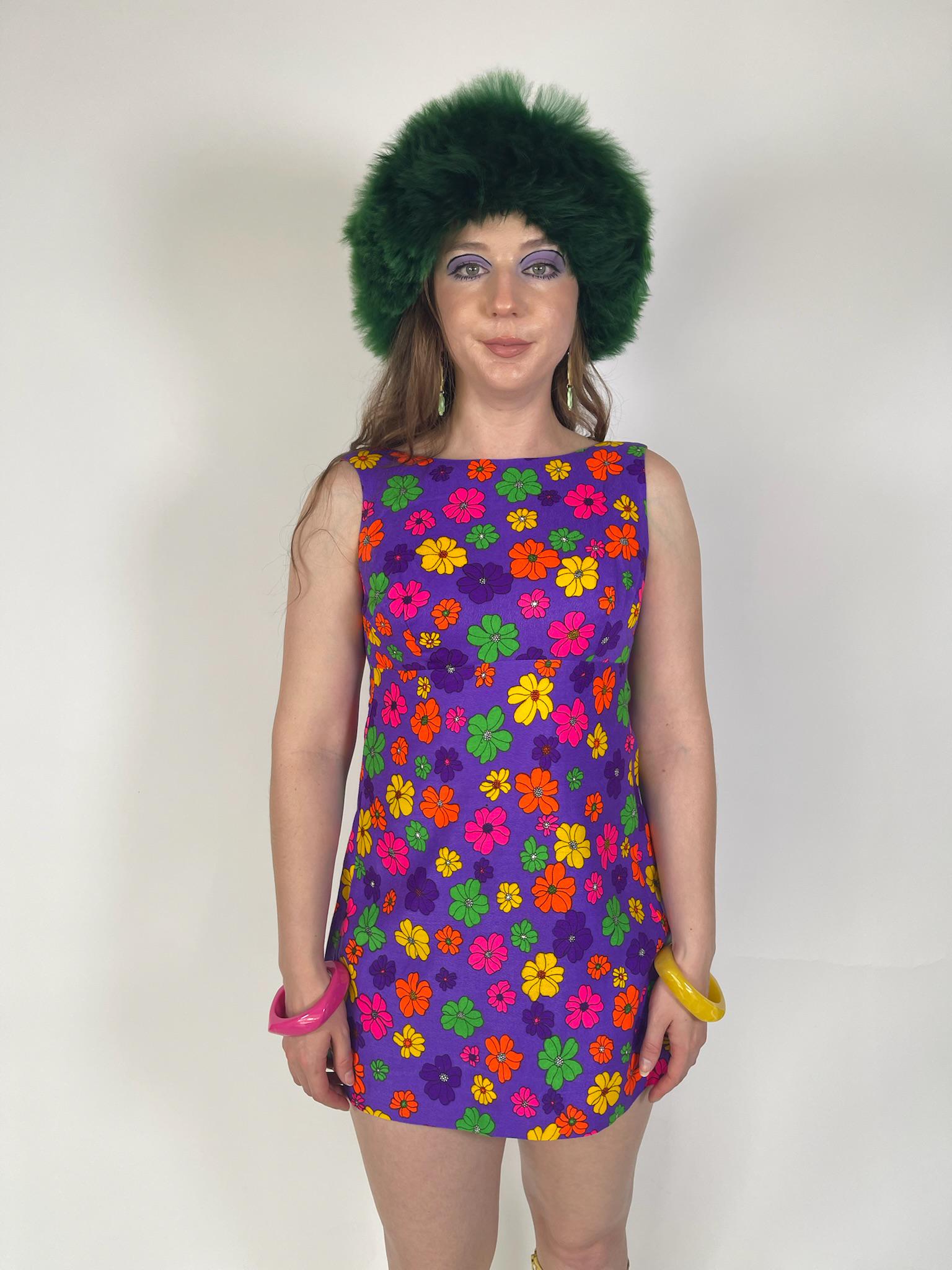 Vintage 60s "The Simple Shop Waikiki Hawaii" Neon Flower Dress - Size XS