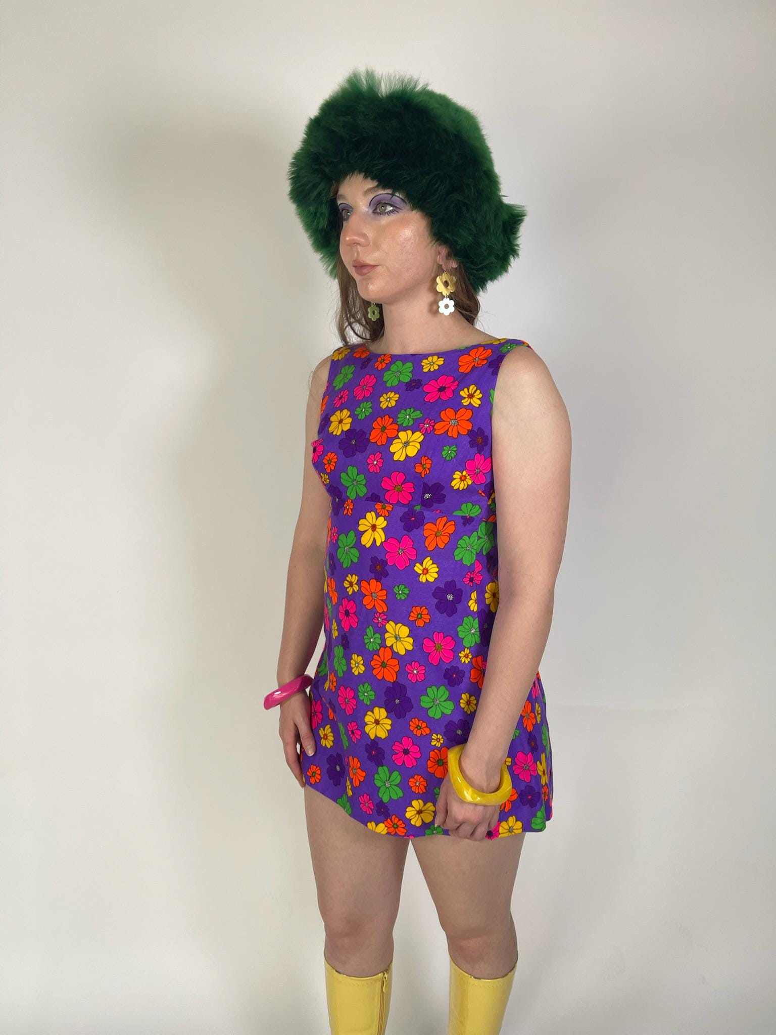 Vintage 60s "The Simple Shop Waikiki Hawaii" Neon Flower Dress - Size XS